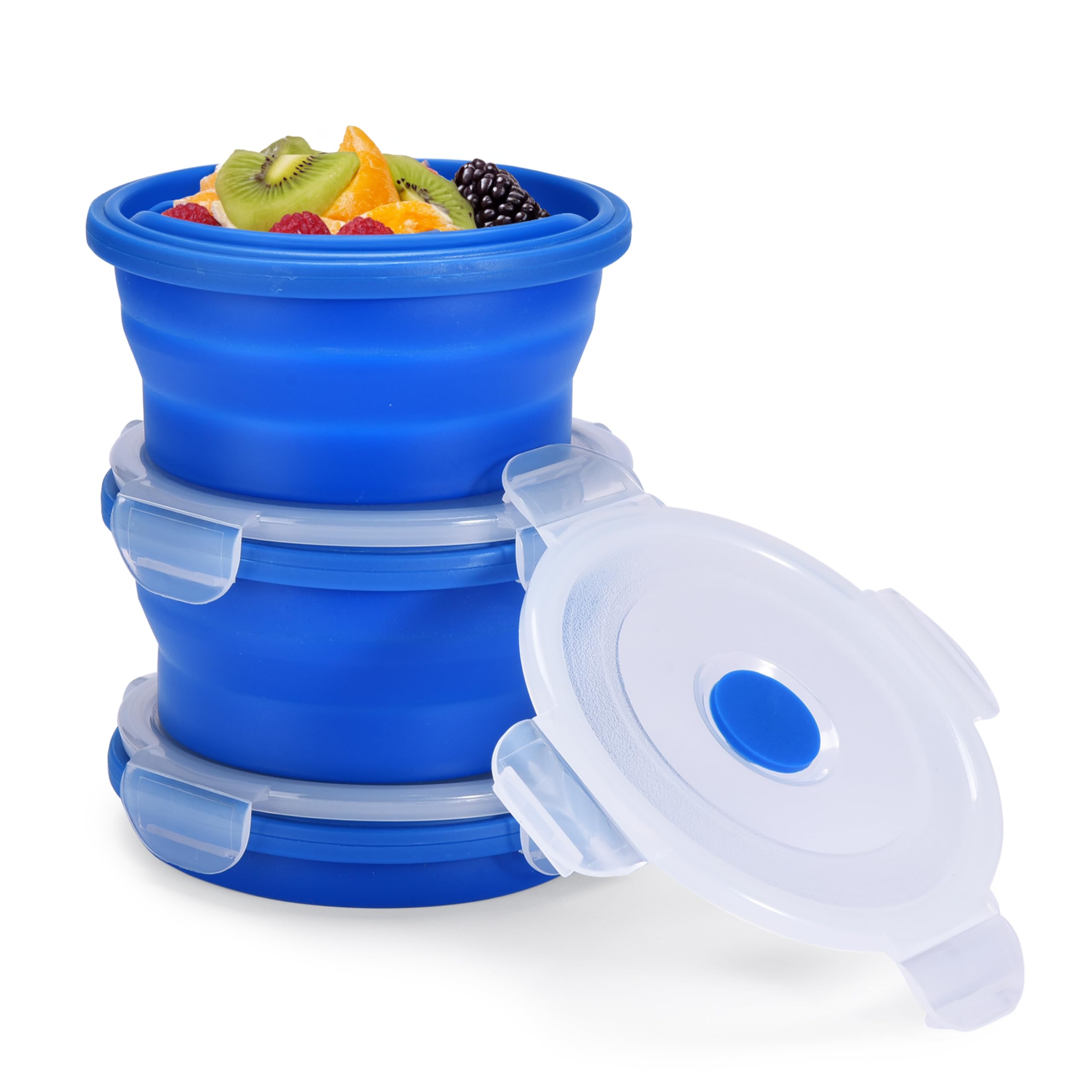 Collapsible Food Storage Containers With Lids - Silicone Bowls With Airtight Lid For Kitchen, Camping, Hiking - Bpa Free, Microw