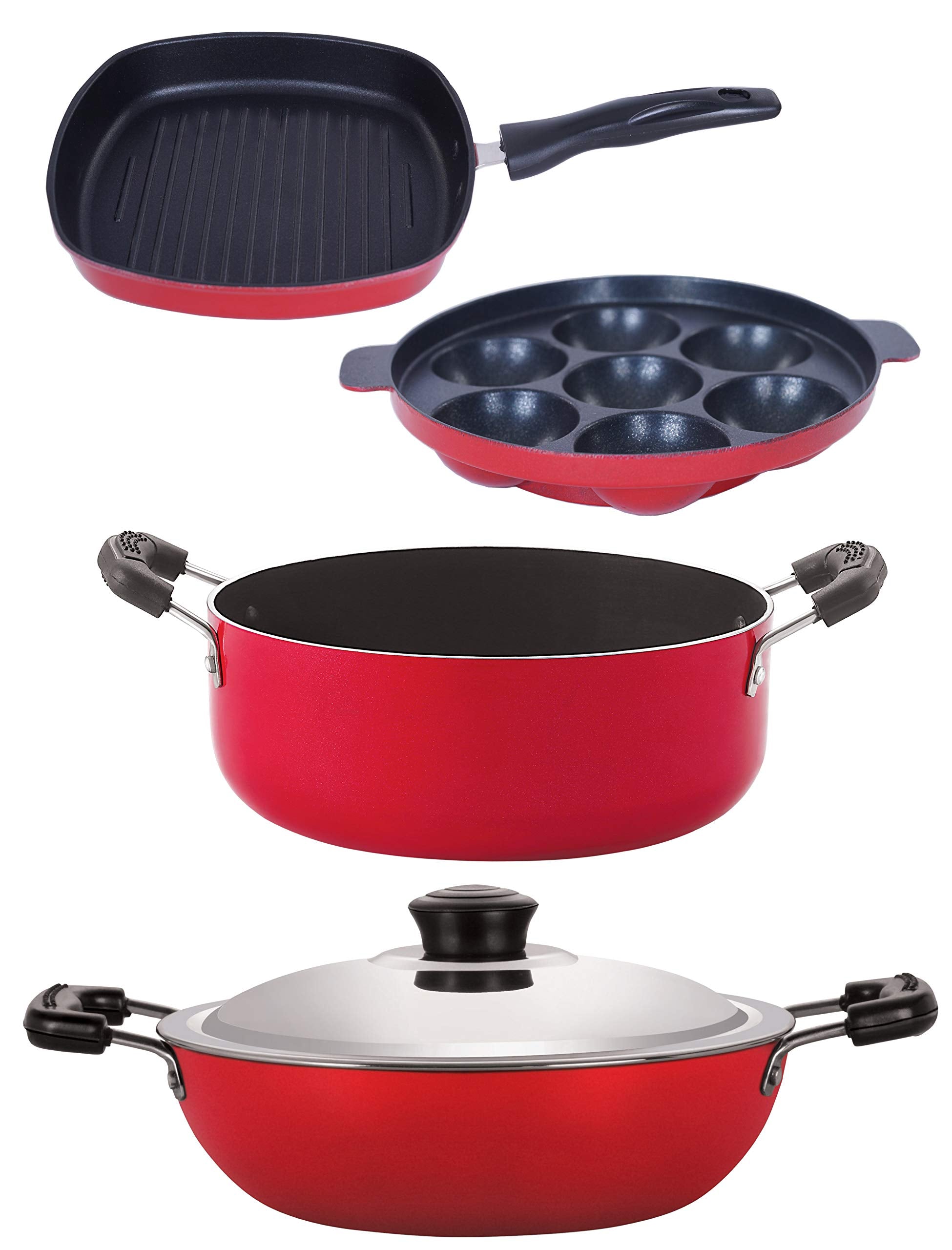 Nirlon Non Stick Pfoa Free Gas Compatible Cookware Utensil Item Set With Bakelite Handle, 4 Pieces(Dkd(B)_Ap7_Gp24.5_Cs24)