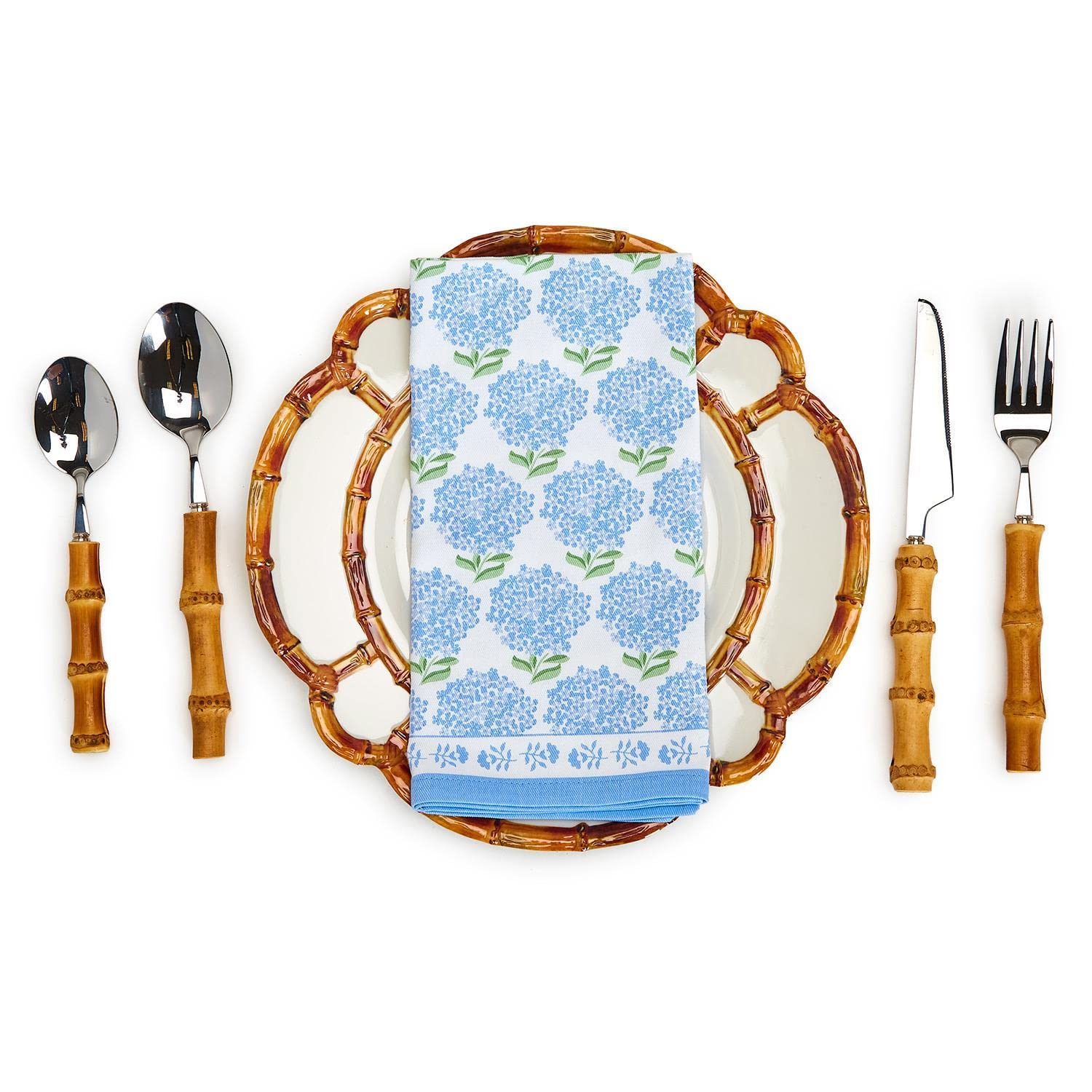 Two's Company Hydrangea Set of 4 Cotton Napkins - Blue and White, Model 54233