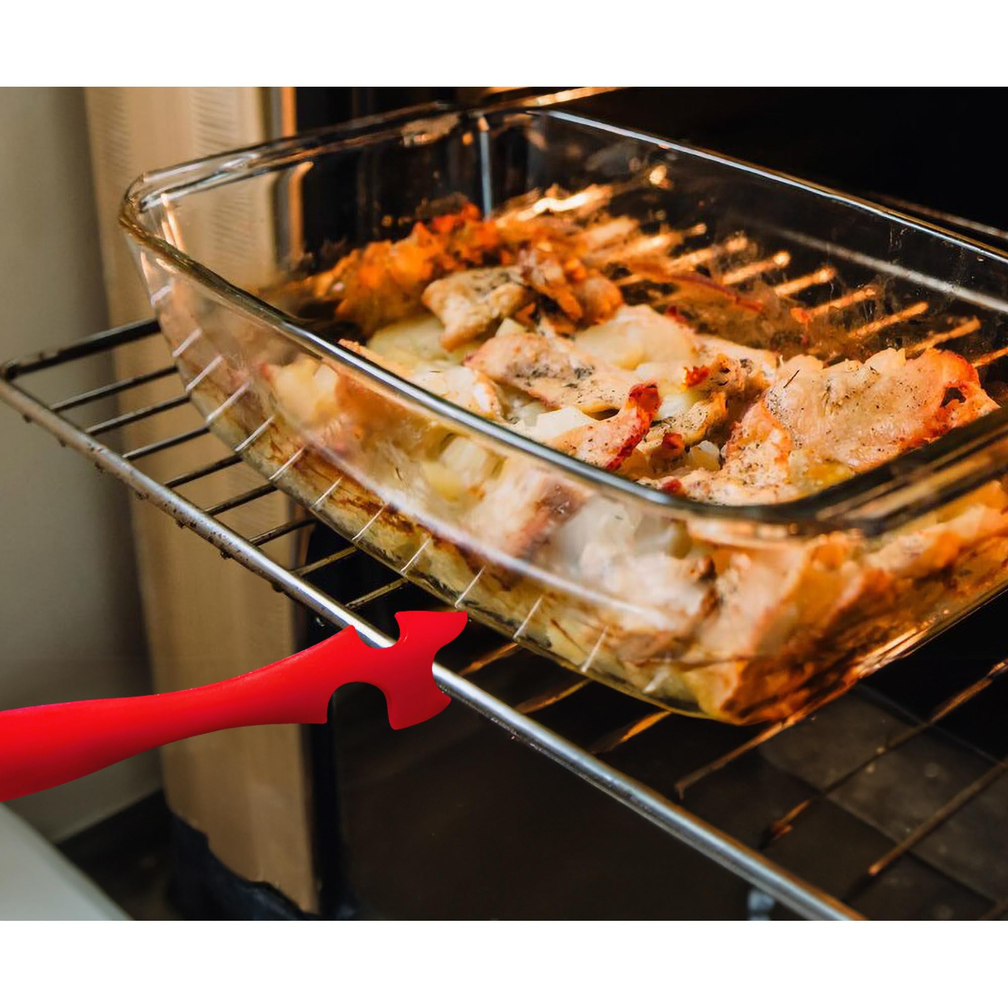 Hic Kitchen Oven Rack Jack, Non-Stick Silicone, 10.43 X 1.7-Inches, Red
