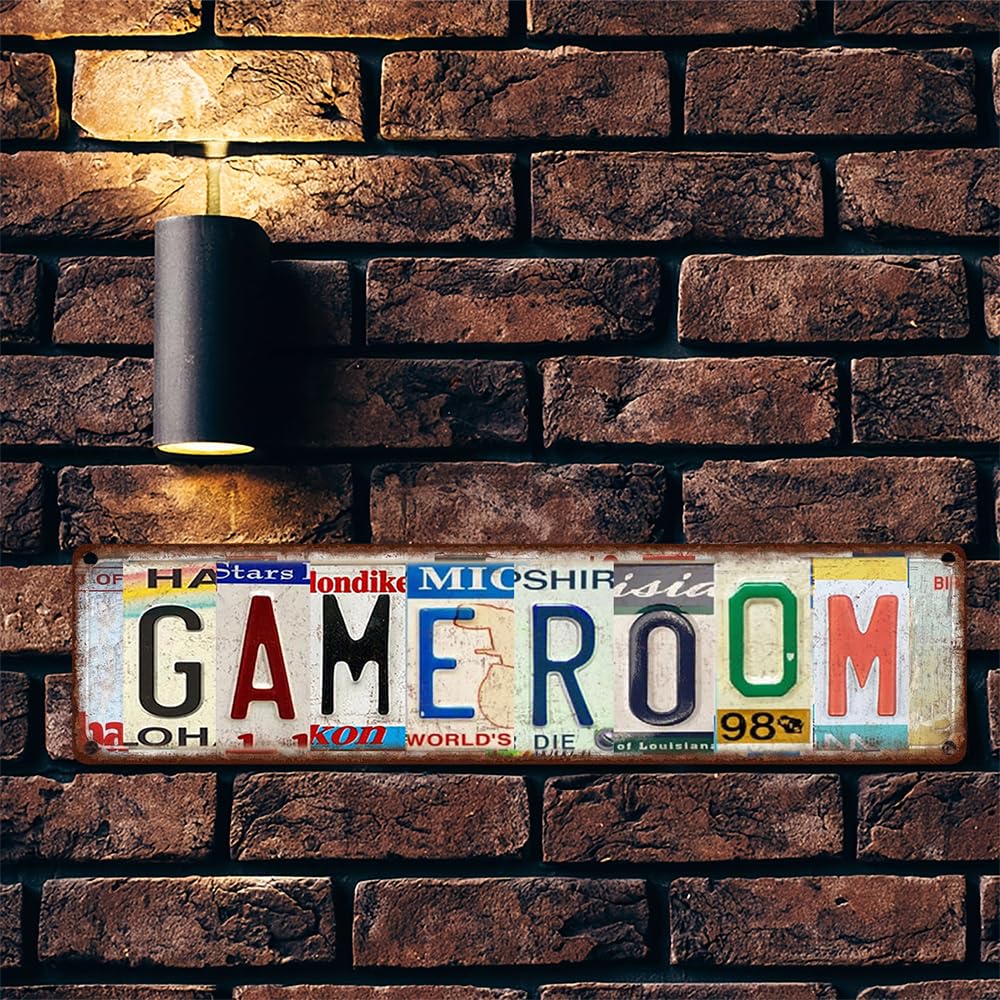 Game Room Metal Sign - Retro Aluminum Tin Wall Decor 4x16 Inch - Arcade Man Cave Basement Decor