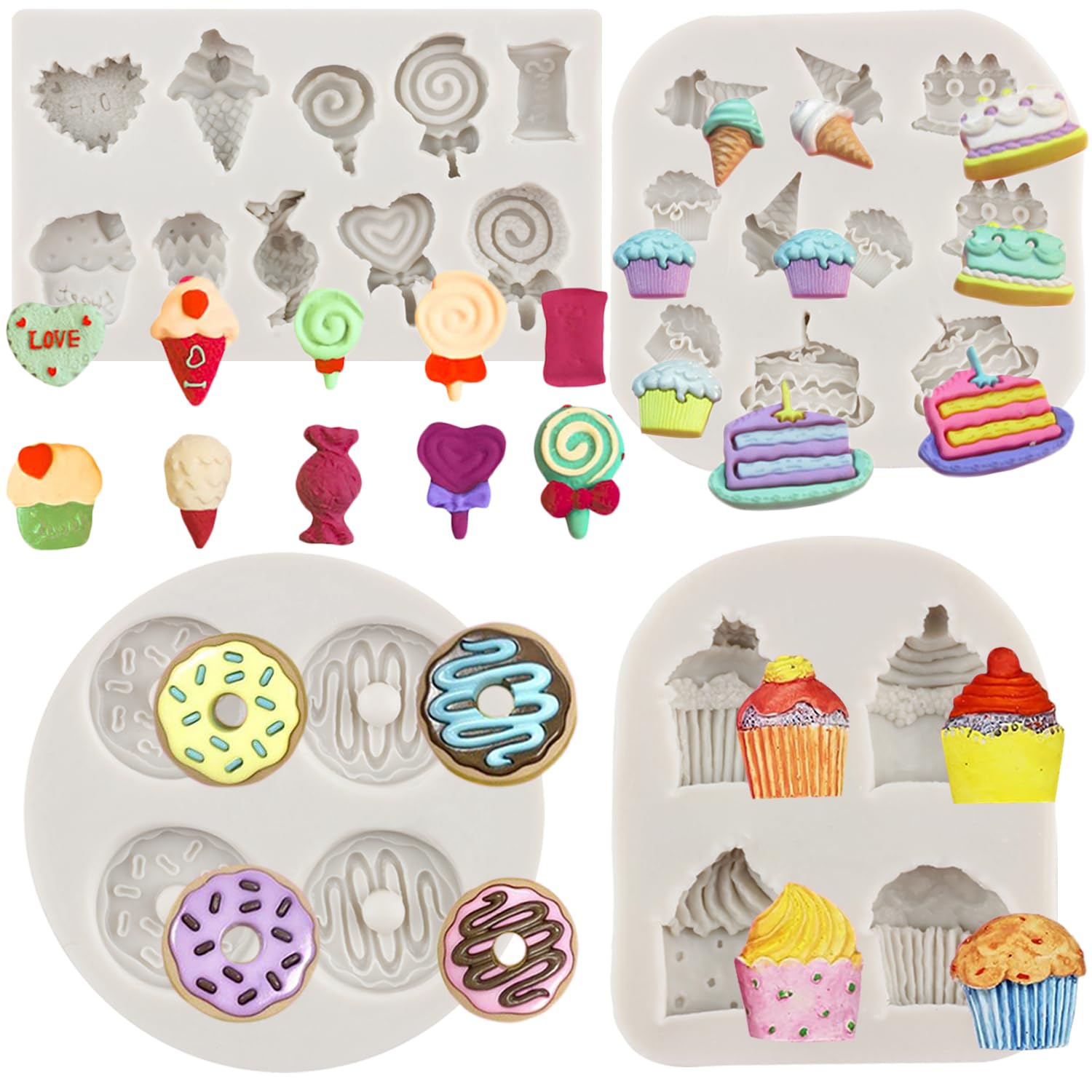 Minfeidms Ice Cream Cones Silicone Molds Donut Fondant Mold Lollipop Mold For Cake Decorating Cupcake Topper Chocolate Candy Gum