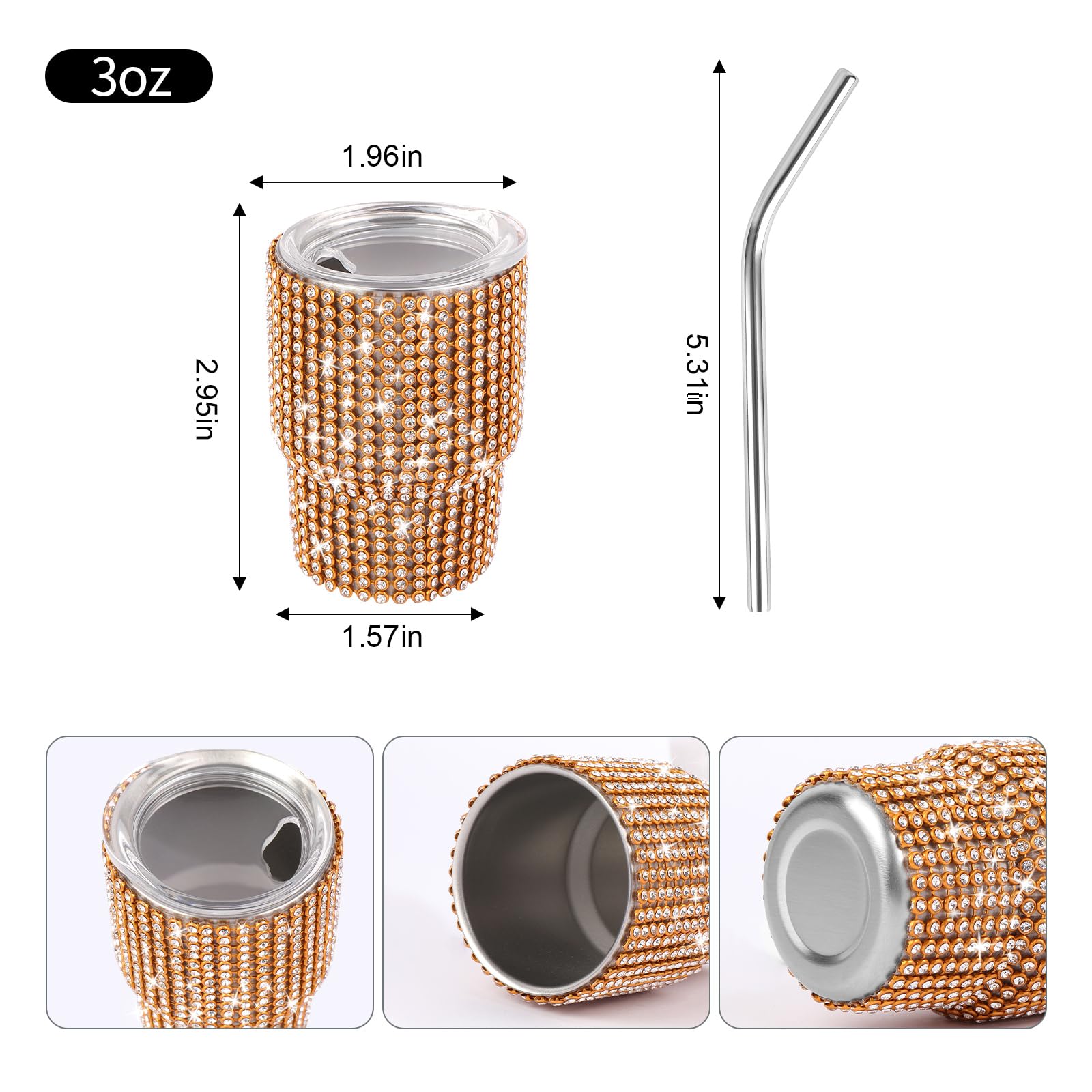 Instome Bling Mini Tumbler Shot Glass,3Oz Shot Glass Tumbler,Diamond Tumbler Shot Glass With Straw,Glitter Small Shot Glass Tumb