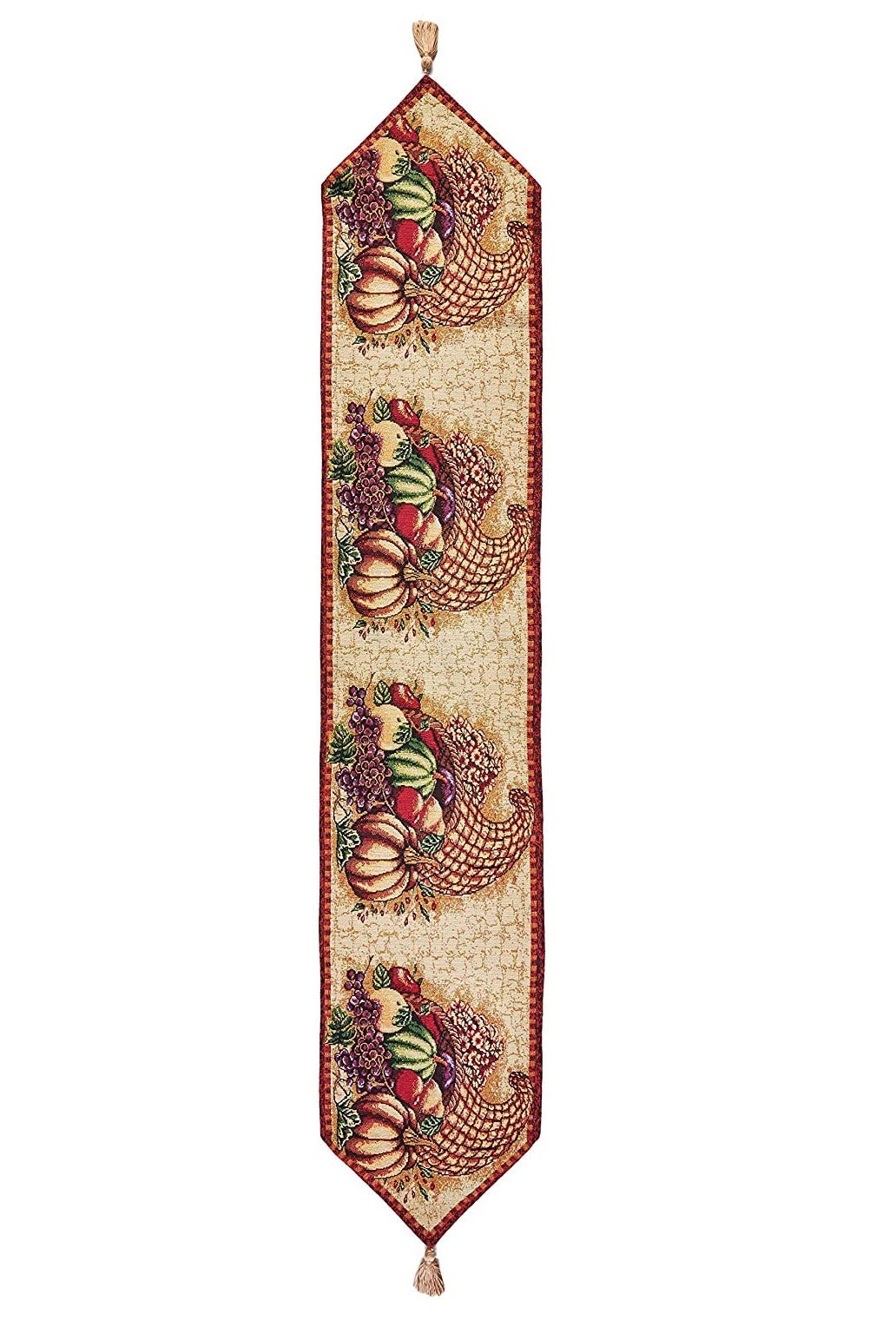 Homecrate Fall Harvest Collection - Tapestry Cornucopia With Pumpkins And Fruits Design - 13'' X 70'' Table Runner