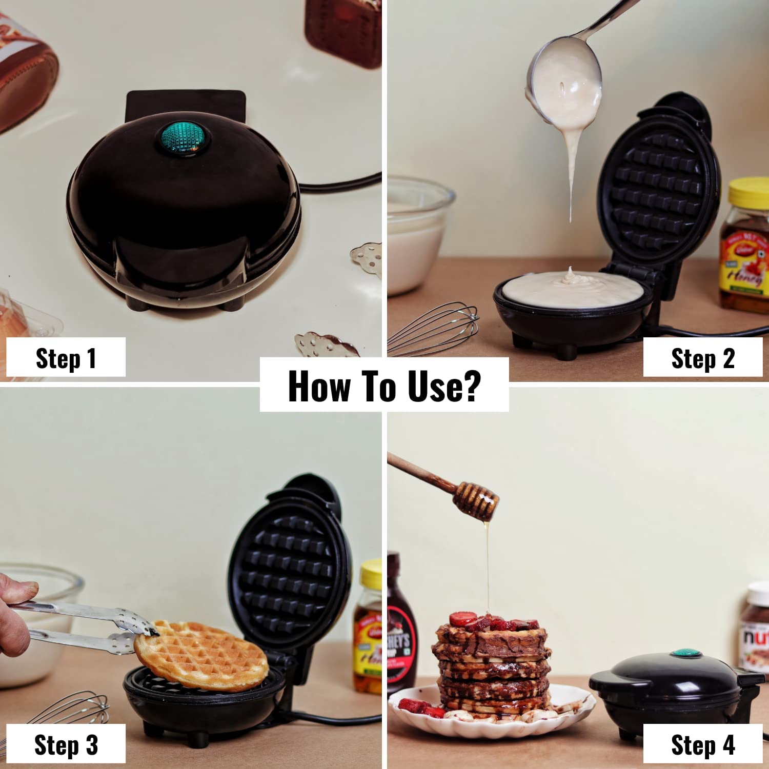 Instacuppa Mini Waffle Maker-Quick&Easy Breakfast Solution For Busy Moms-Whip Tasty,Healthy Waffles In Minutes For Your Kids,Eas