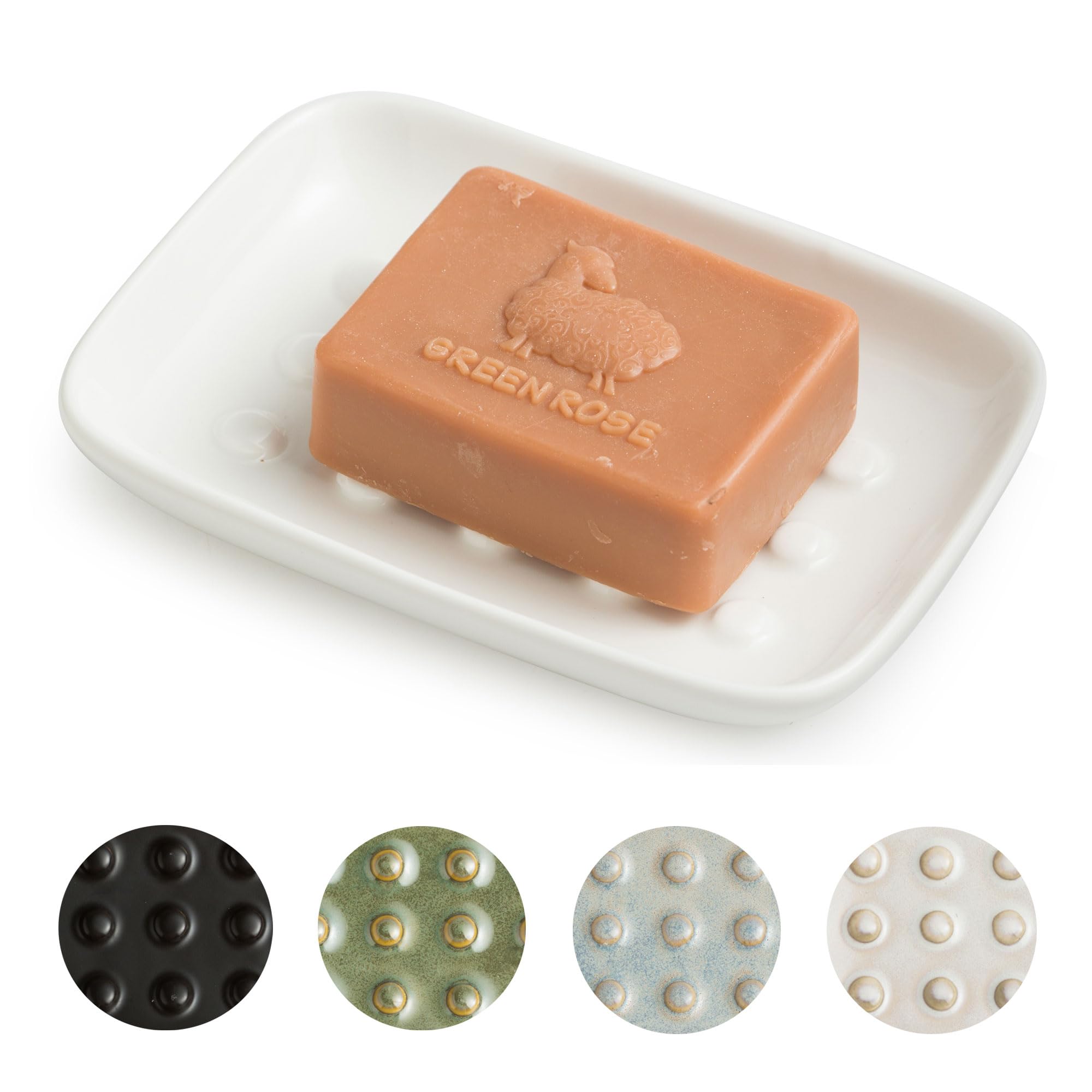 Miamolo Soap Dish, Ceramic Soap Holder Shower Soap Dish For Bar Soap Sponge, Soap Saver Tray For Bathroom Kitchen Sink, White