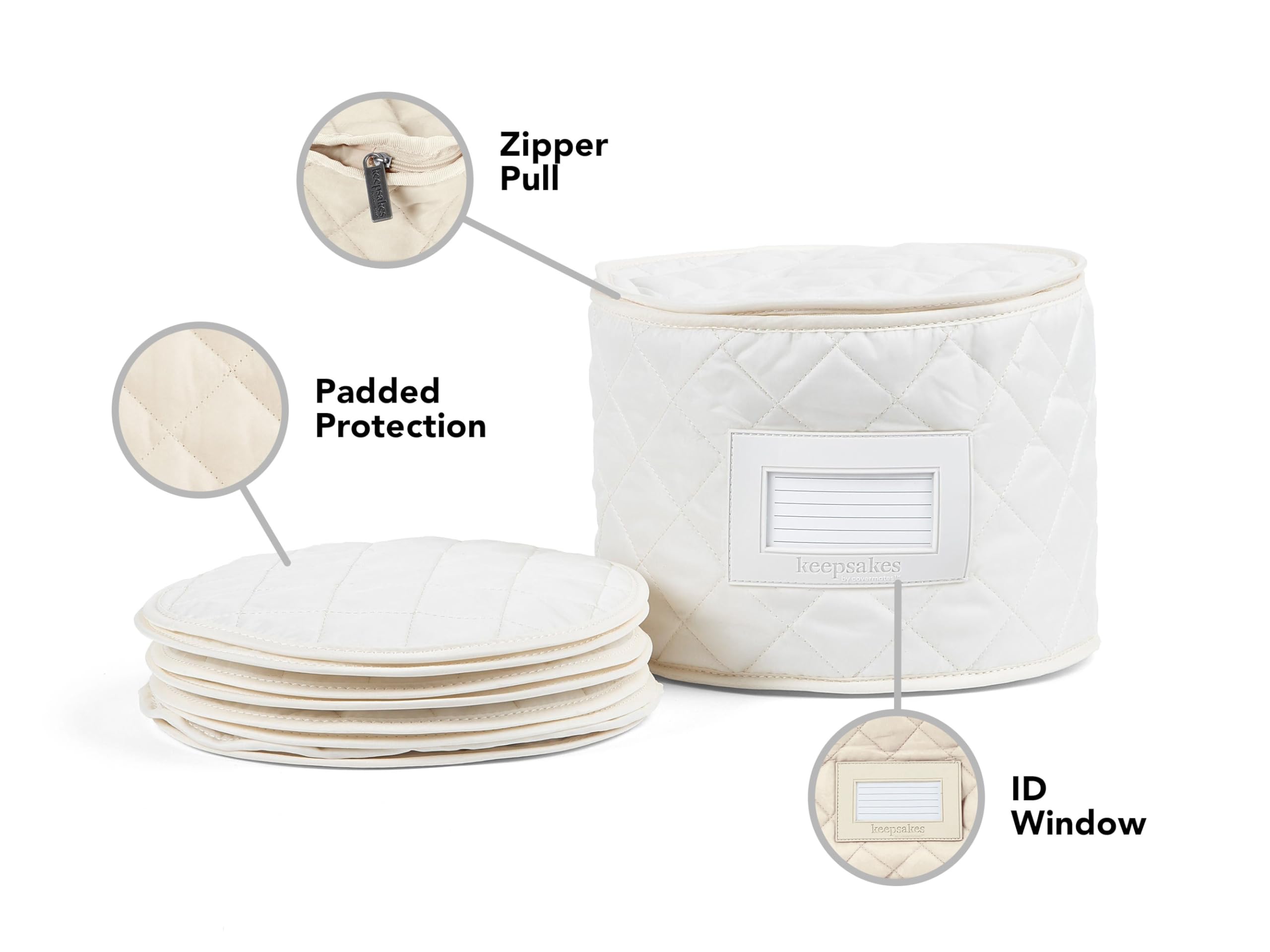 Covermates Keepsakes - Dish Storage - Padded Protection - Id Window - Stain Resistant - Machine Washable - China Storage, Cream