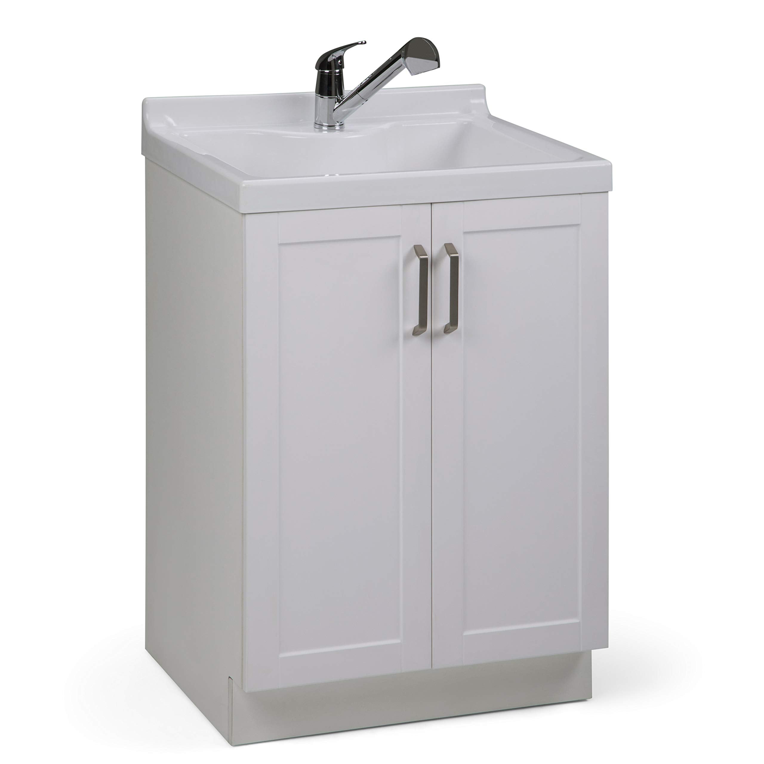 SIMPLIHOME Kyle All-in-One 24 inch Wide Utility Sink and Laundry Cabinet in Pure White Finish, Transitional ABS Sink Cabinet for