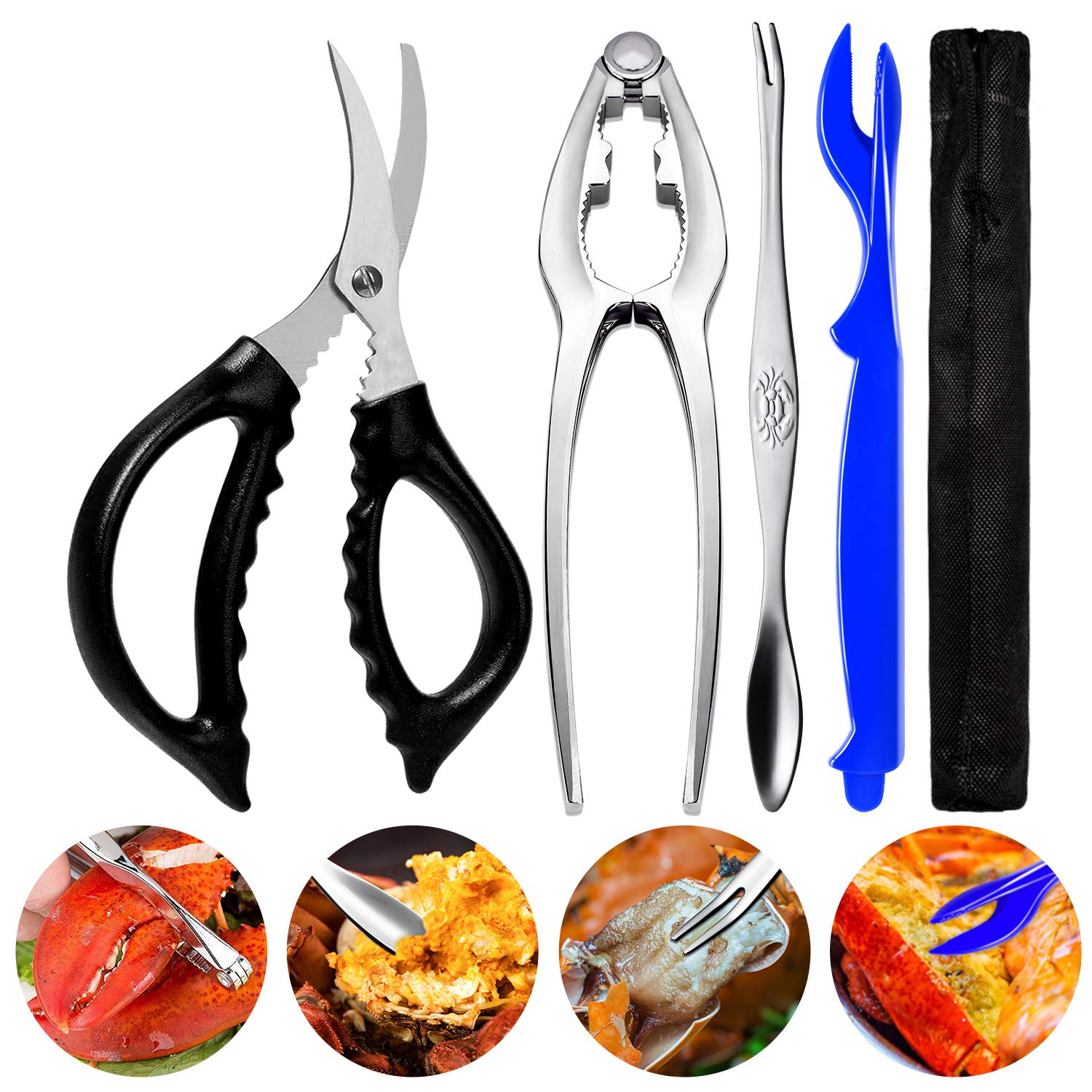 Crab Crackers And Tools Stainless Steel Lobster Crackers And Picks Set Forks Nut Cracker Set Opener Shellfish Lobster Crab Leg C