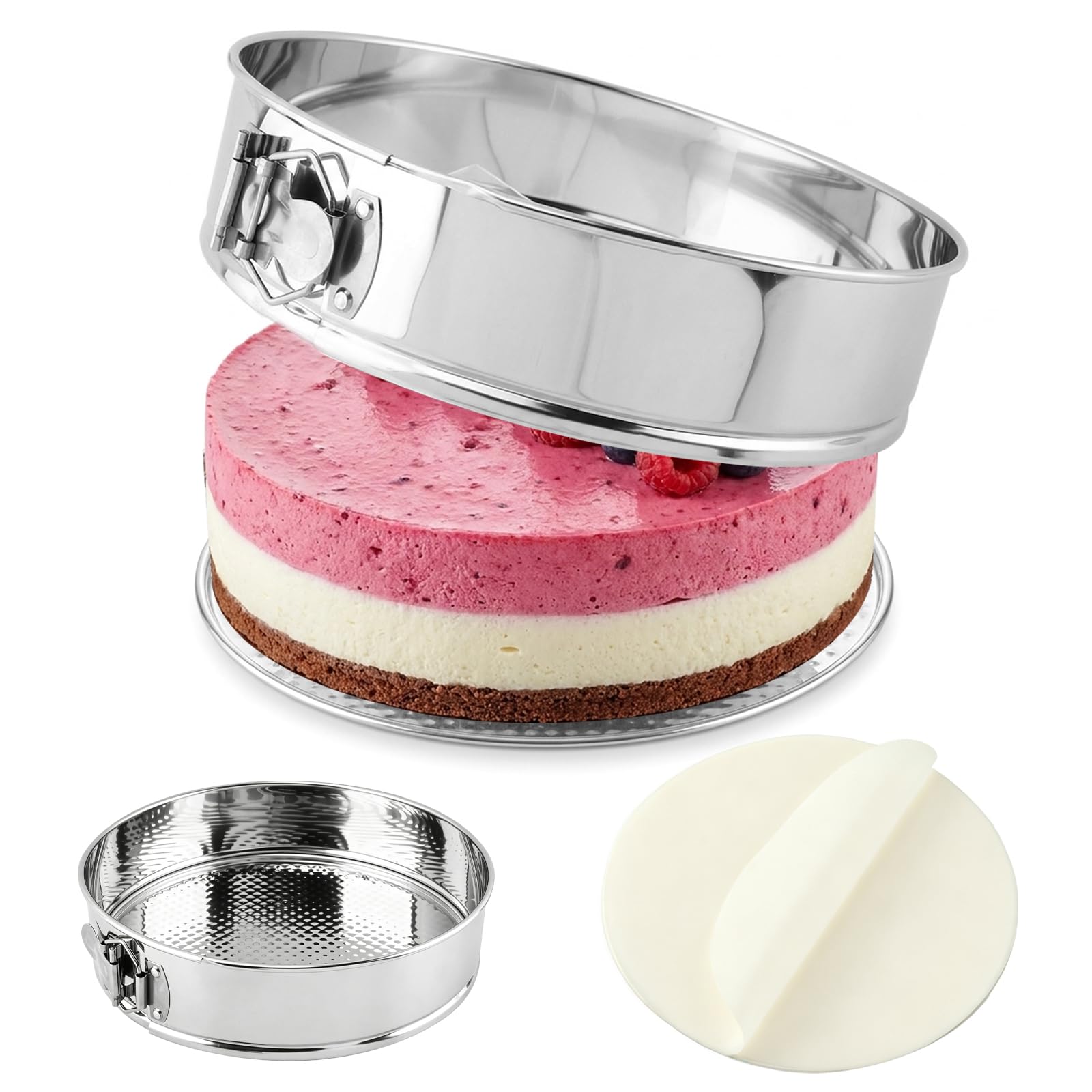 Pvyzendola 10 Inch Stainless Steel Springform Pan, Include Parchment Paper Liners, Leakproof & Nonstick Cheesecake Pan with Remo