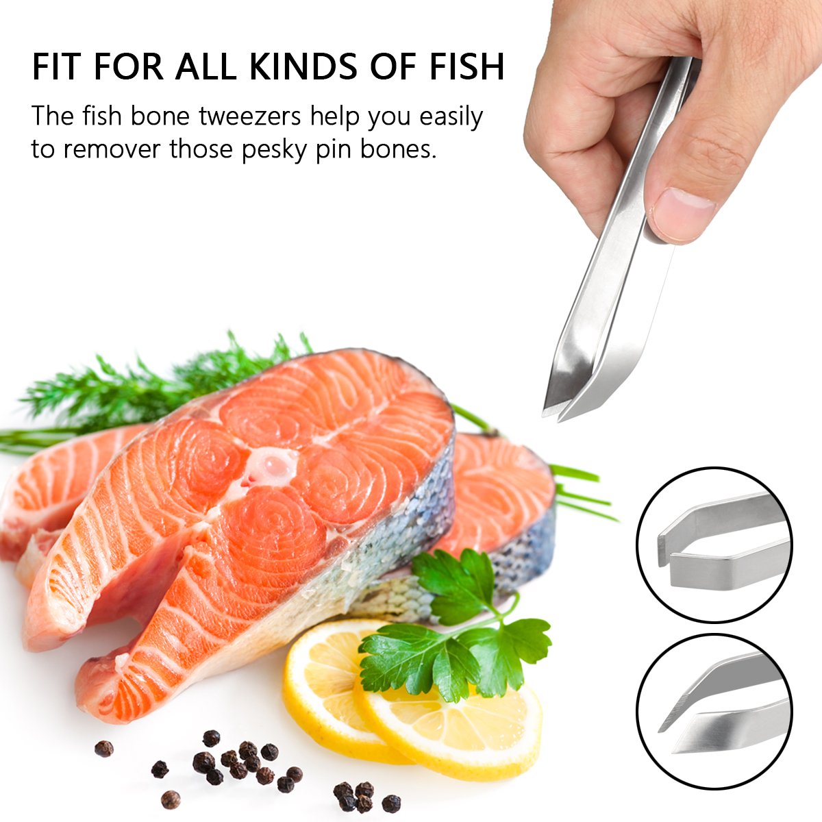 4 Pieces Fish Bone Tweezers Set, Two 4.6'' Stainless Steel Tweezer And Two 5.5'' Tongs For Cooking Food Design Styling.