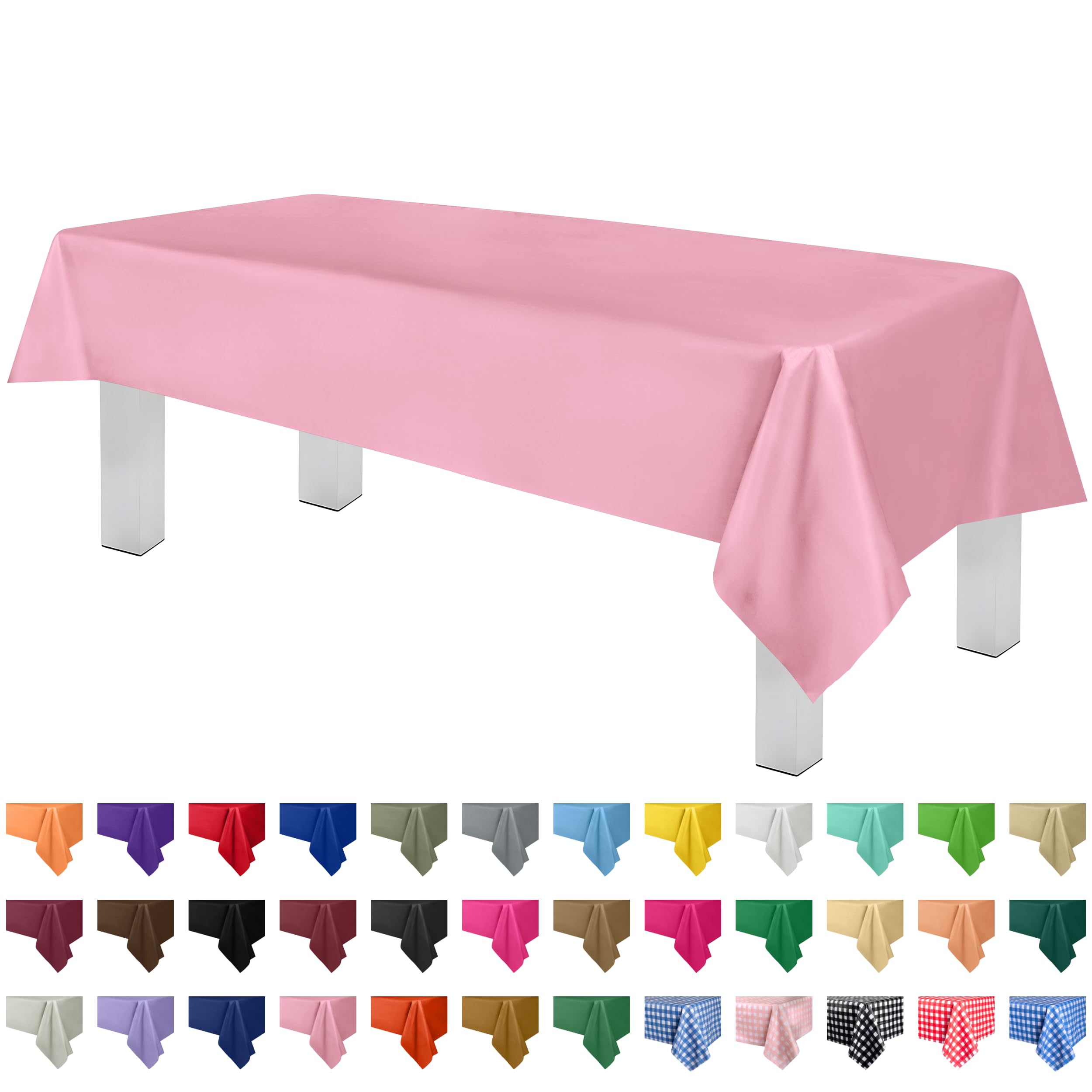 Grandipity Pink Plastic Table Cloth Disposable (6 Pk) 54In X 108In Plastic Tablecloths For Rectangle Tables - Premium Party Tabl