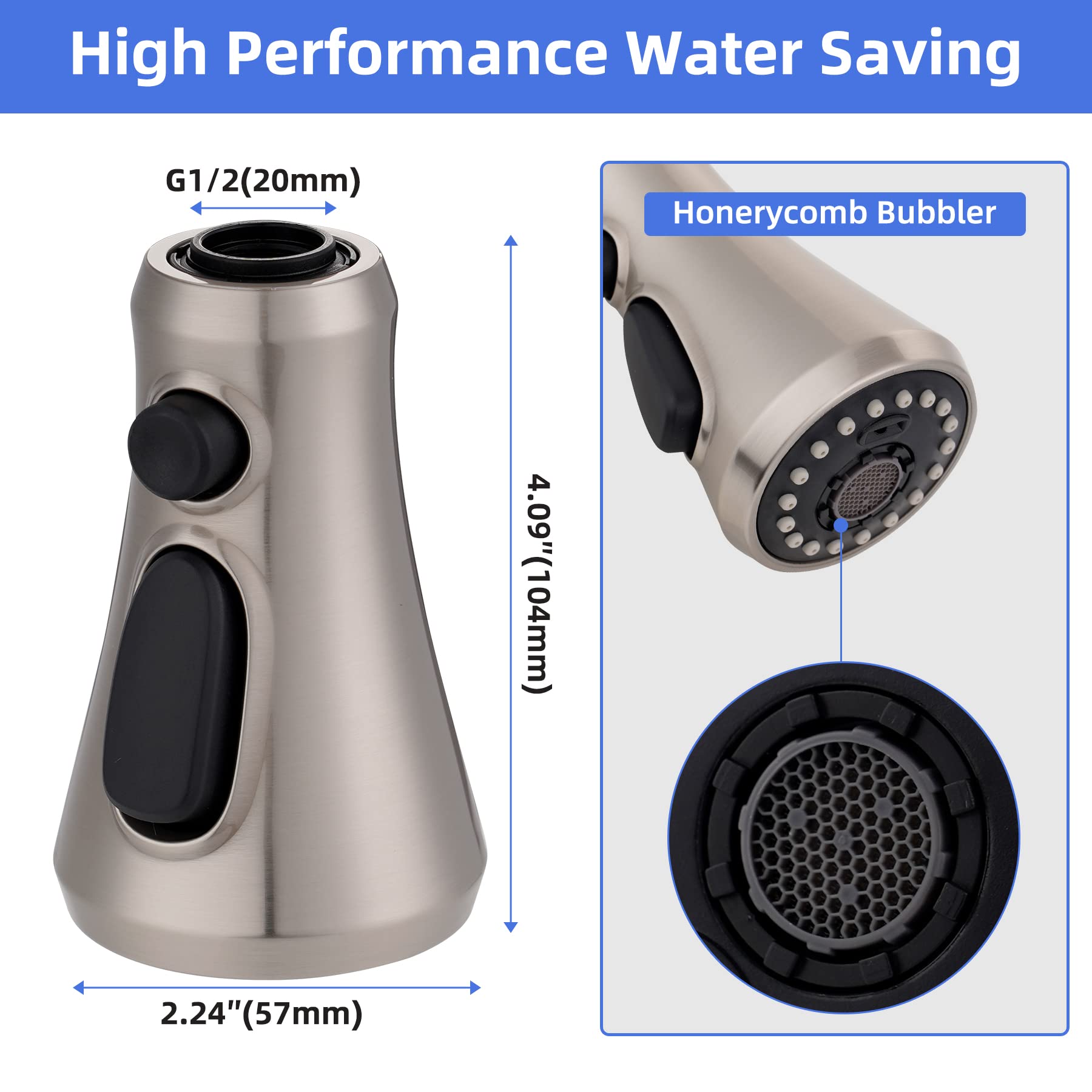 Universal Pull Down Kitchen Faucet Head Replacement, 3 Function Anti-Splashing Faucet Head For Kitchen Sink, Kitchen Faucet Head