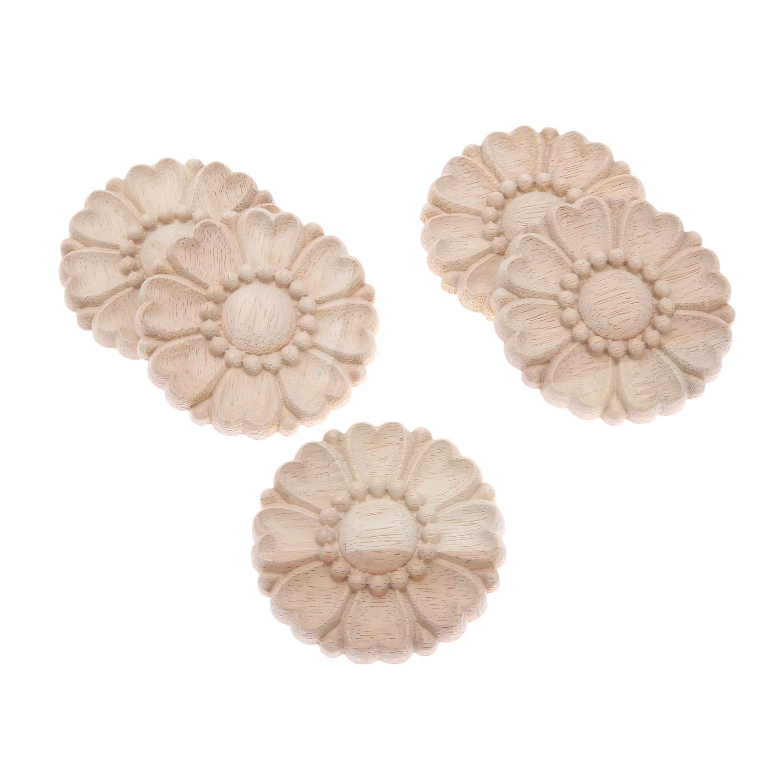 MUXSAM 5-Pack Unpainted Round Wood Carved Applique Onlay Decals for Cupboard Dresser Bed Furniture Crafts Decor(8cm/3.15'')