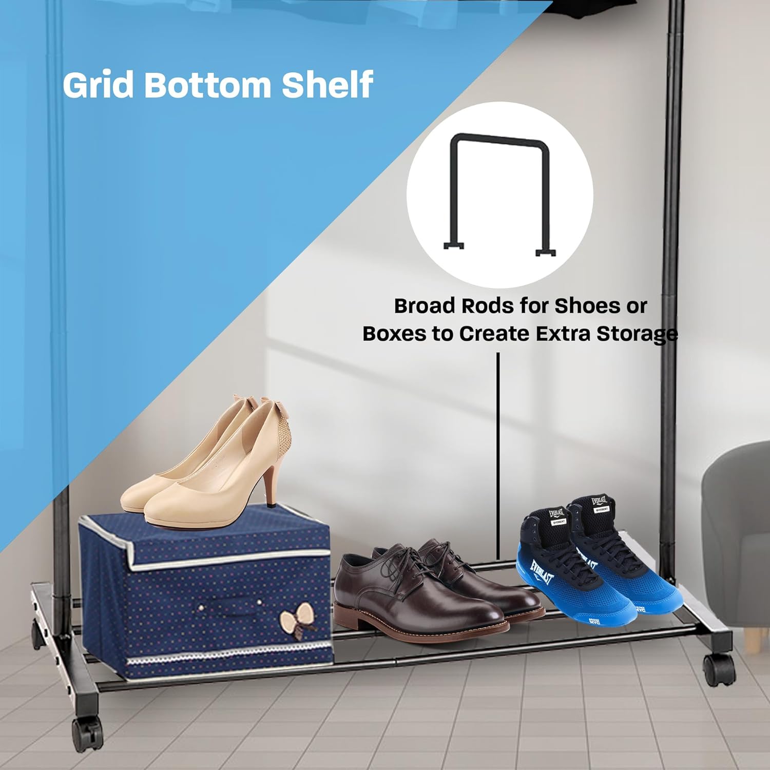 Heavy Duty Rolling Garment Rack with 5-Tier Shoe Storage