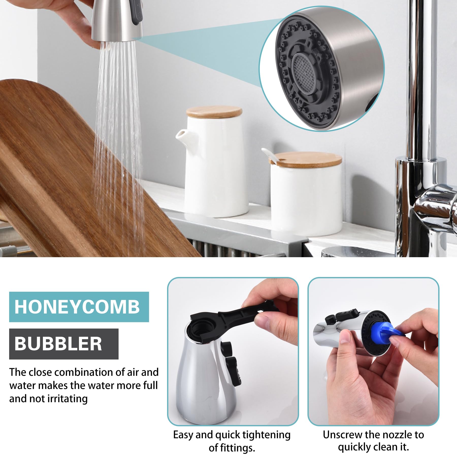 Hsmhose Kitchen Faucet Head Replacement 4 Modes, Pull Down Faucet Sprayer Head Nozzle Kitchen Sink Faucet Head With 11 Adapters