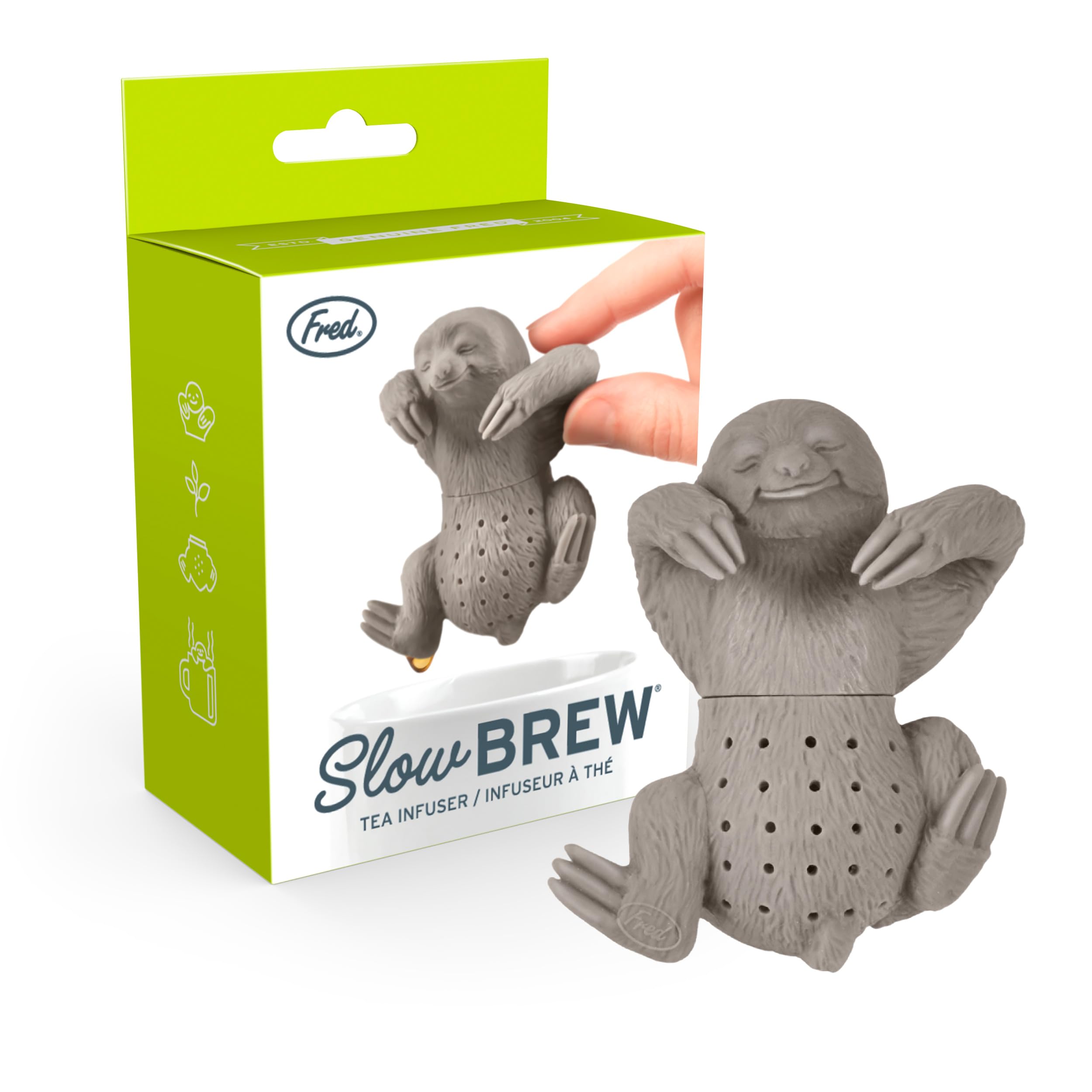 Genuine Fred, Slow Brew, Sloth Resuable Silicone Tea Infuser, Gray, Fun Gift For Tea Lovers, Clever Kitchen Gadget