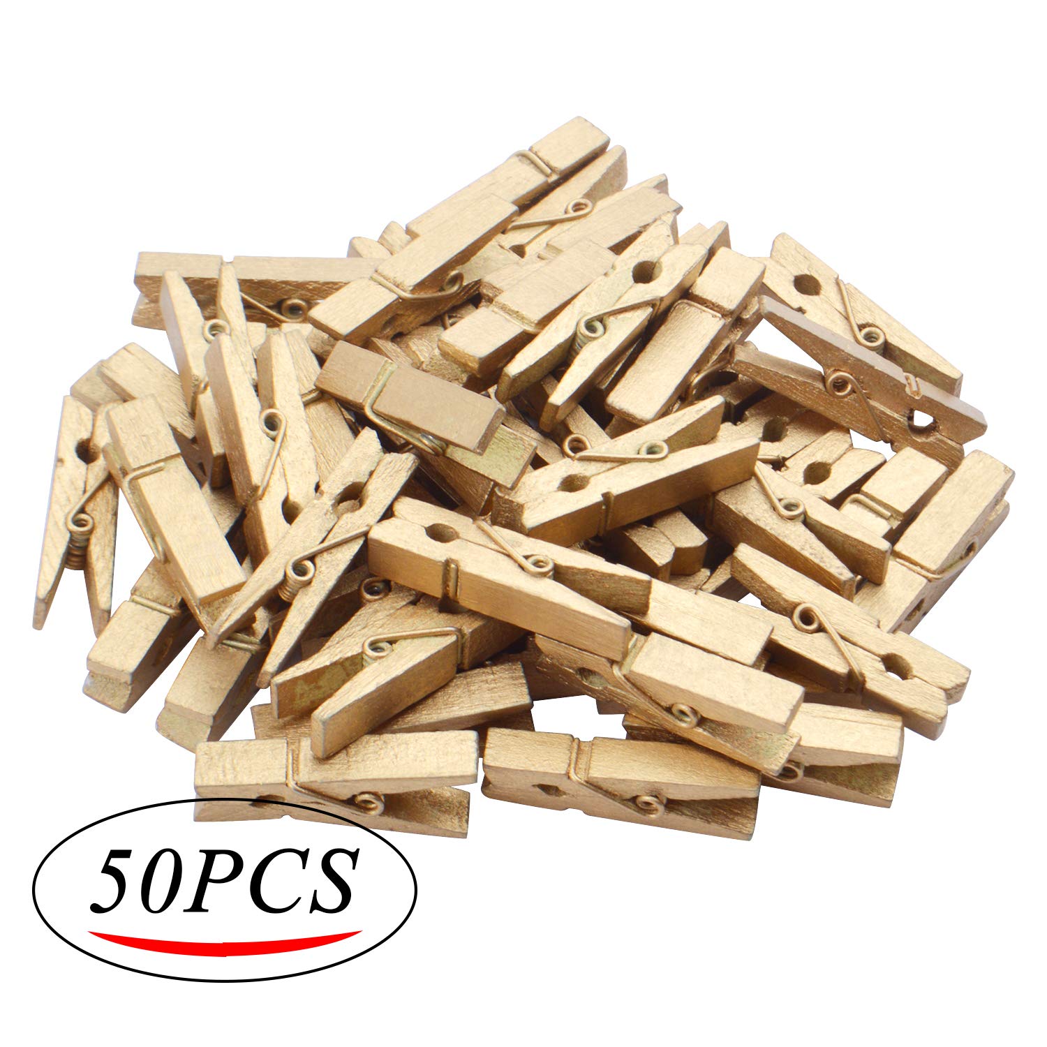 Jdesun 50 Pieces Photo Clips Mini Gold Wooden Picture Paper Clip Clothespins Peg for Office Home Arts