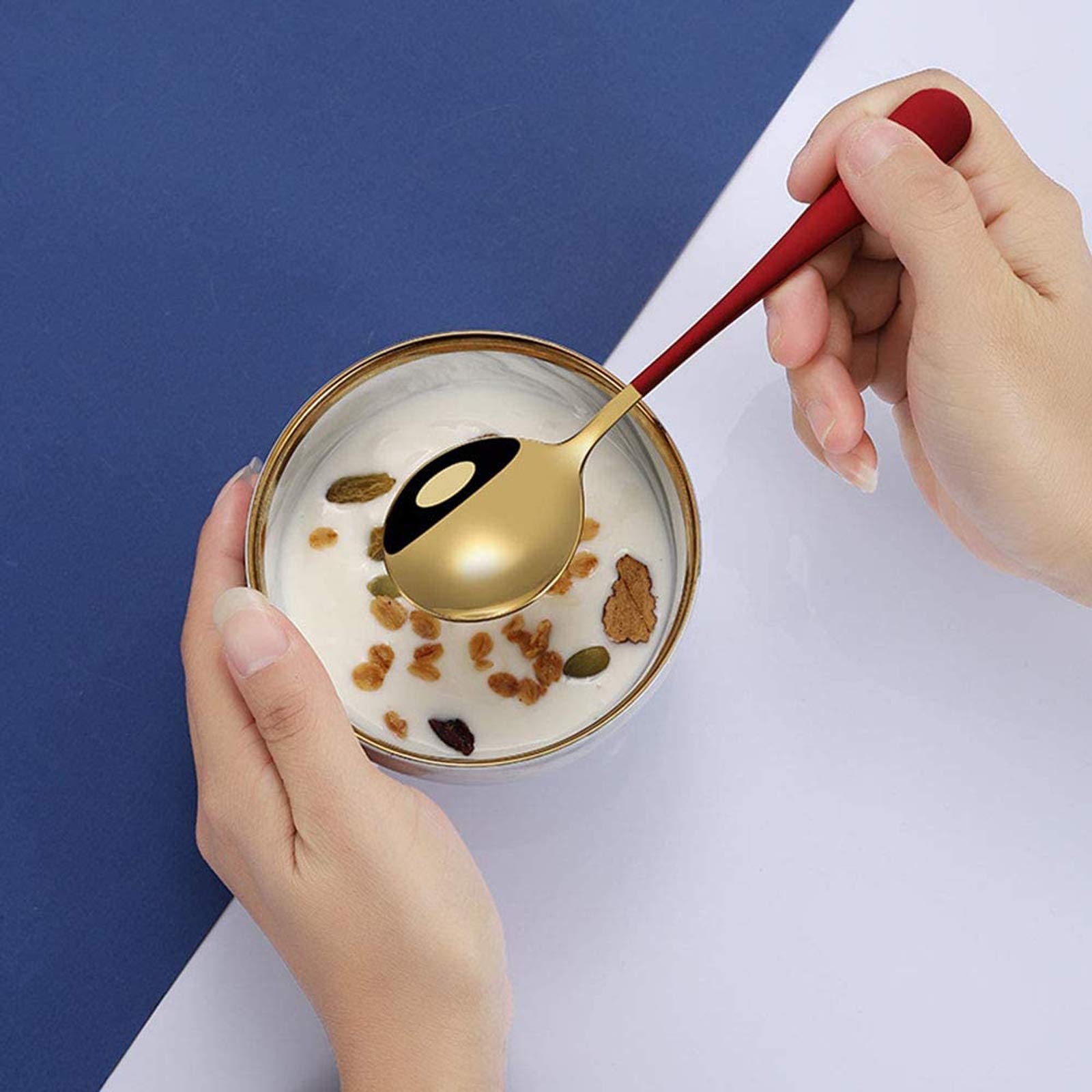 Soup Spoons Stainless Steel, 18/10 Round Head Soup Spoons, Modern Thick Short Handle 304 Stainless Steel Korean Spoon, Dinner Me