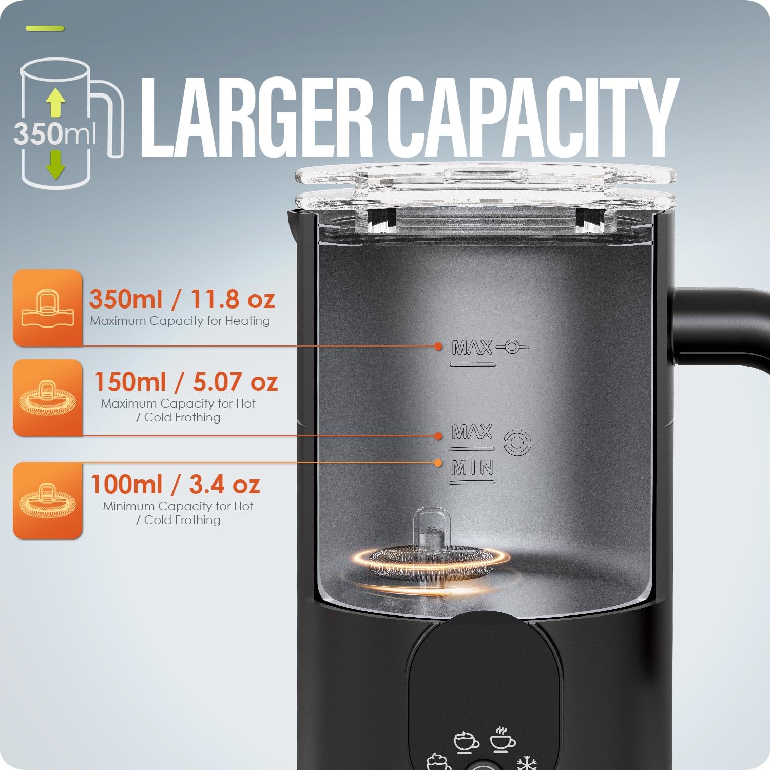 Milk Frother, Electric Milk Frother And Steamer 4 In 1 Automatic Coffee Steamer Frother, 11.8Oz / 350Ml Warm And Cold Foam Froth
