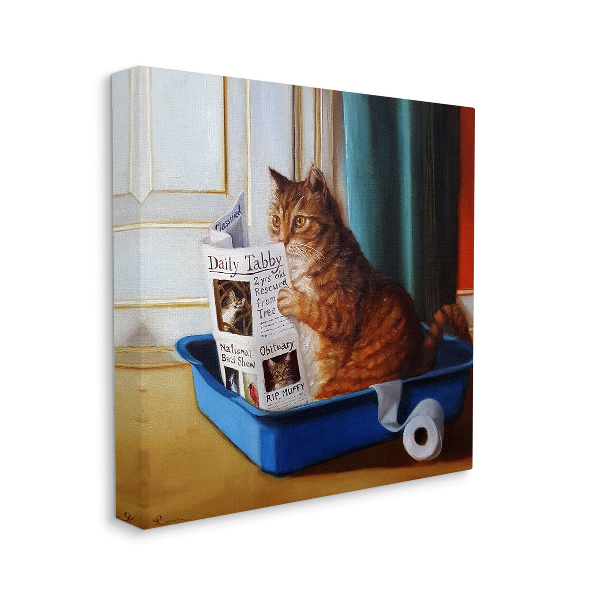 Stupell Industries Litter Box Reading Funny Cat Pet Painting, Design By Lucia Heffernan Black Framed Wall Art, 36 X 36, Multi-Co
