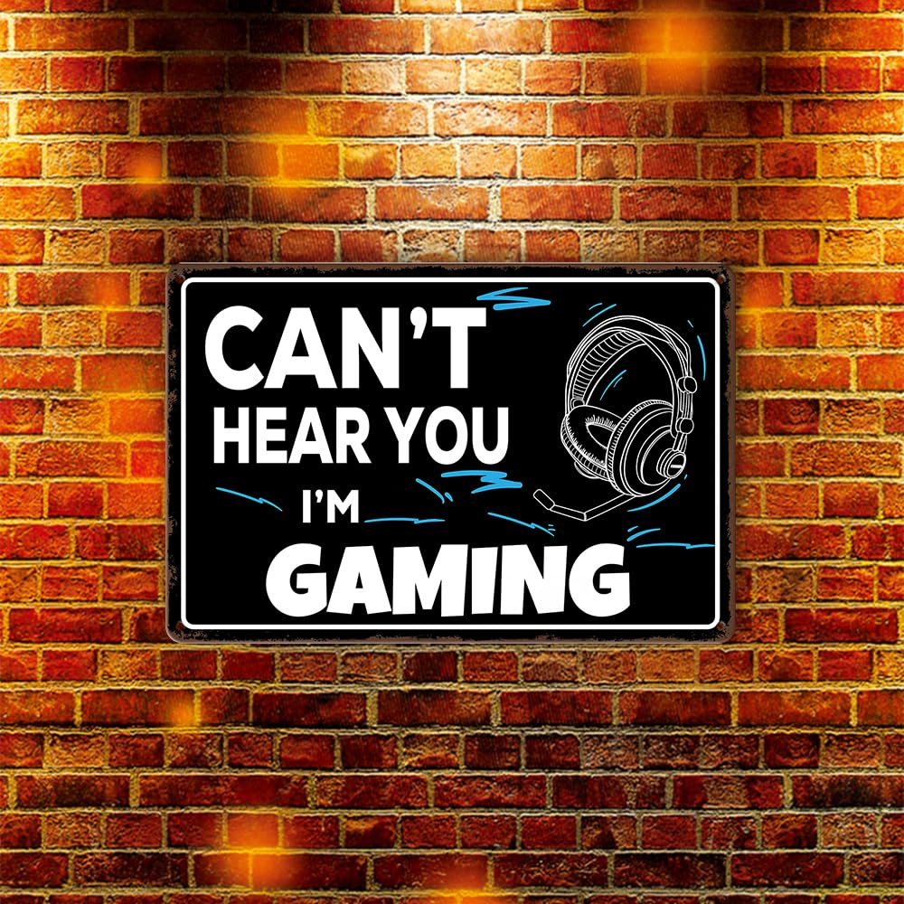Game Room Sign Gamer Room Wall Decor Can'T Hear You, I'M Gaming Signs Funny Gamer Tin Sign Man Cave Decor For Men Gaming Bedroom