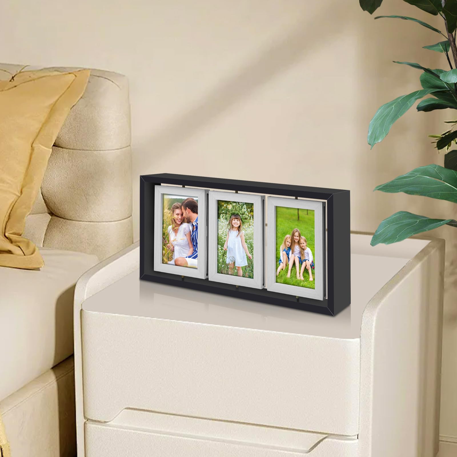 ZEEYUAN 4x6 Desk Picture Frame Rotating Double-Sided Picture Frame, 4x6 Tabletop Wooden Collage Family Pictures Frame for Office