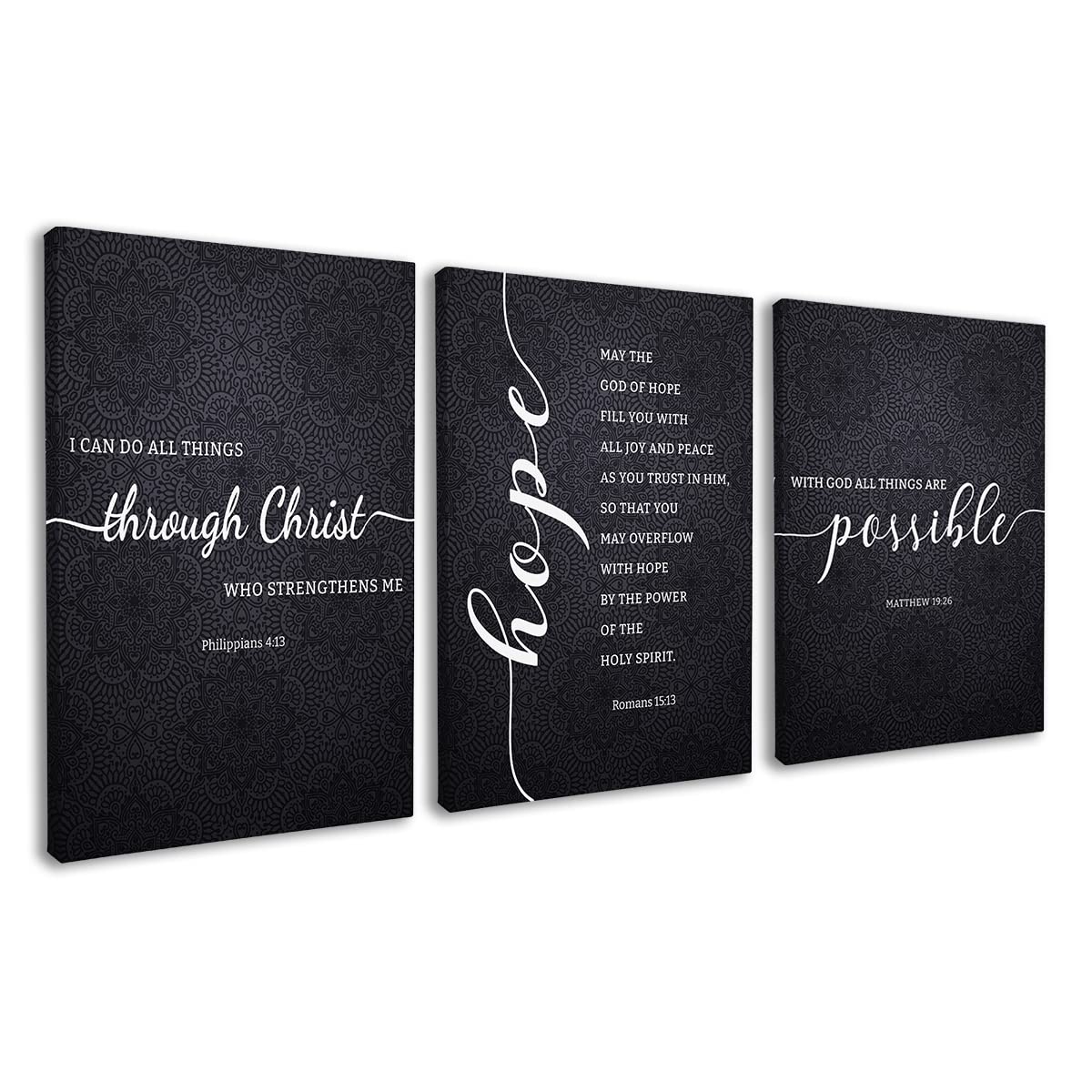 Dazingart Framed Bible Verse Wall Art, Black Scripture Prints Set Of 3, I Can Do All Things Through Christ, Christian Wall Art D