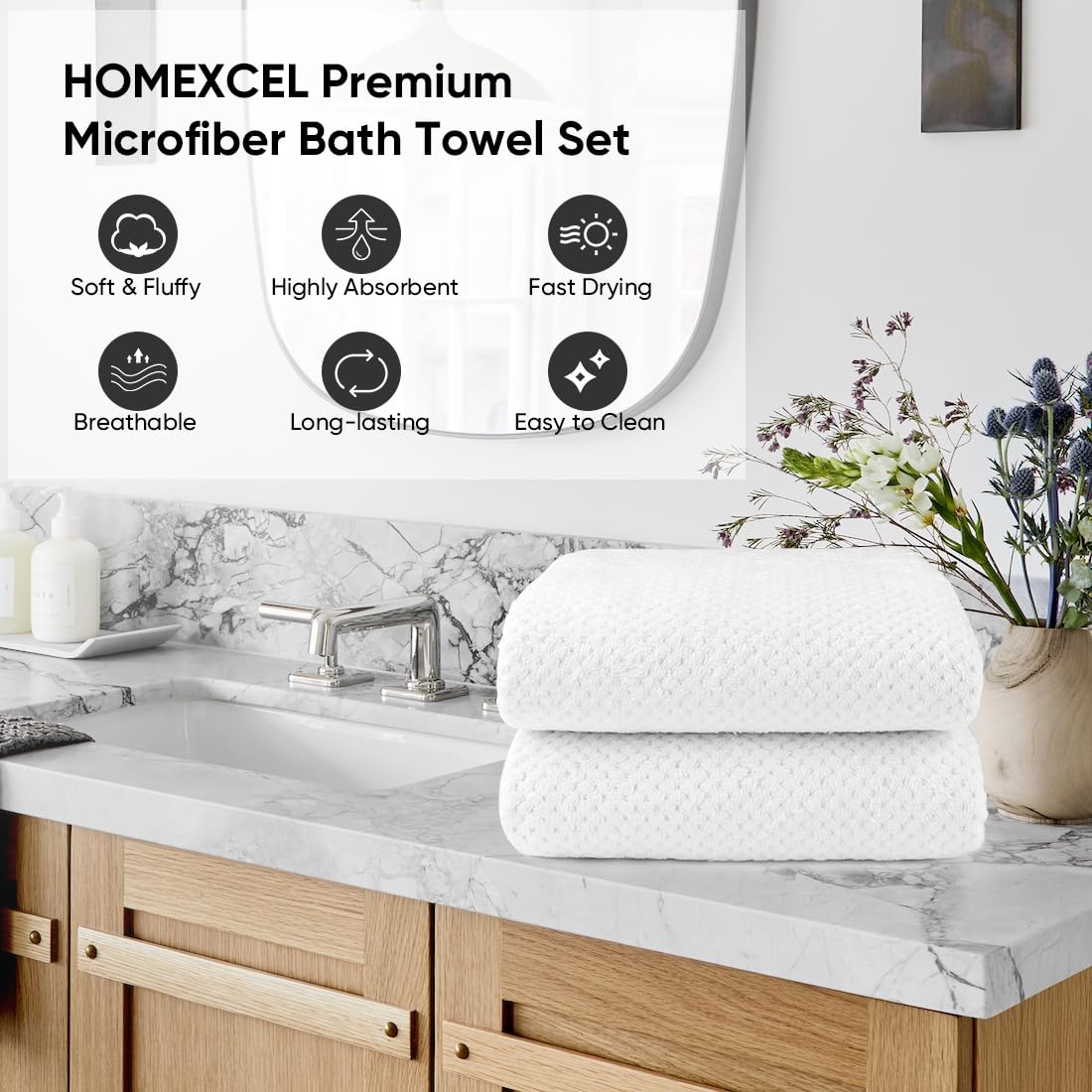 Homexcel Bath Towel Set Pack Of 4, (27 X 54 Inches) Microfiber Ultra Soft Highly Absorbent Bath Towel, Lightweight And Quick Dry