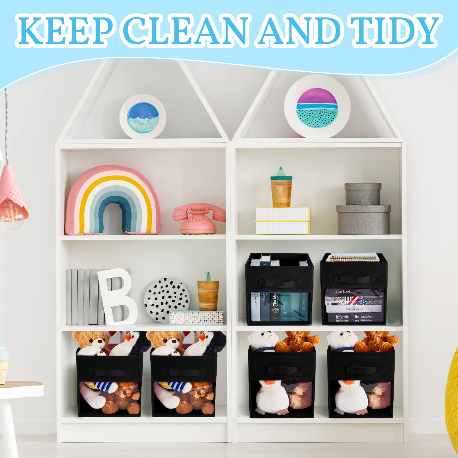 Marsui 12 Pcs Collapsible Cube Storage Bin With Window Daycare Storage Organizer Bins With Handle Fabric Storage Bins For Kid Ro