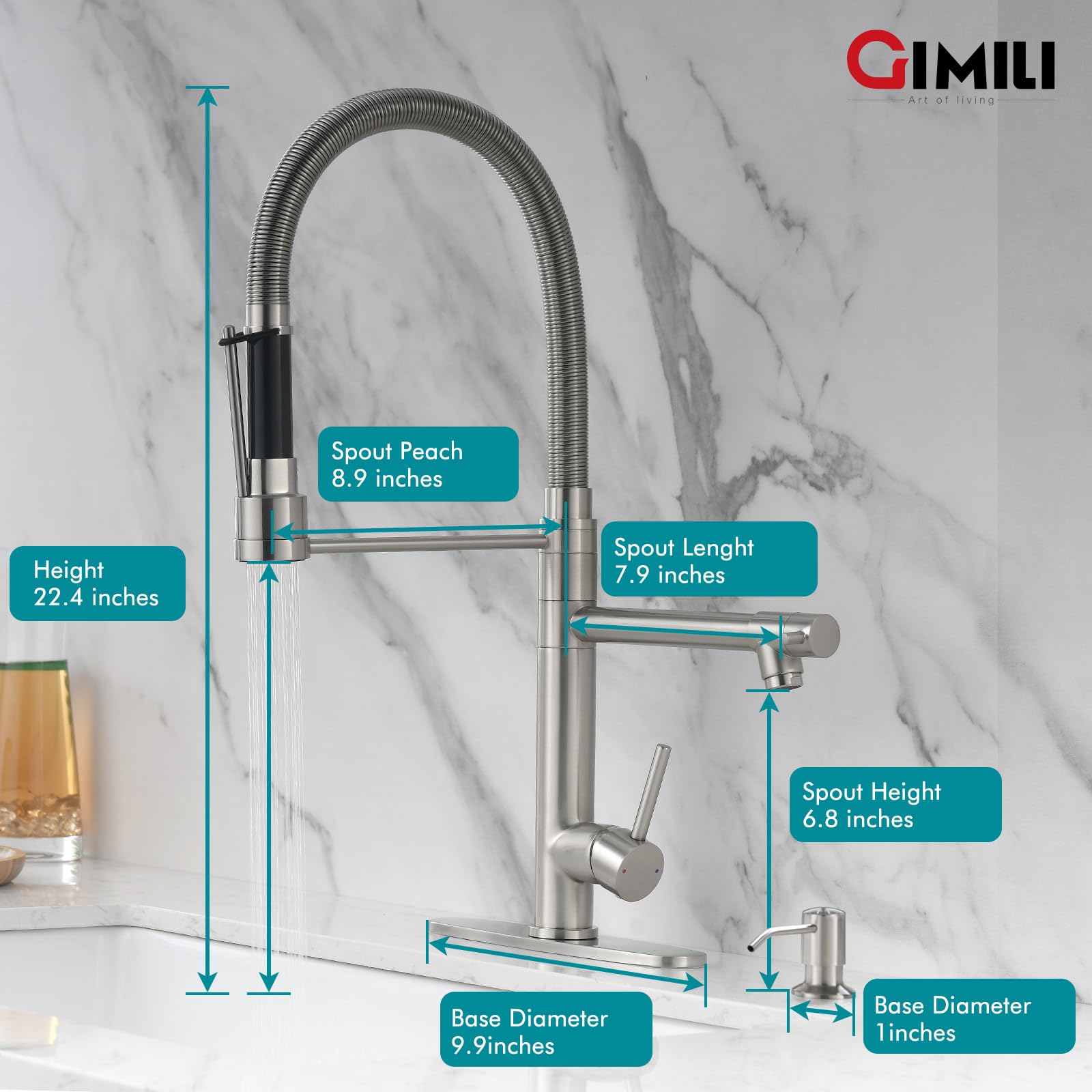 Gimili Kitchen Faucet With Soap Dispenser Commercial Kitchen Faucet With Pull Down Sprayer Double-Headed Single Handle Spring St