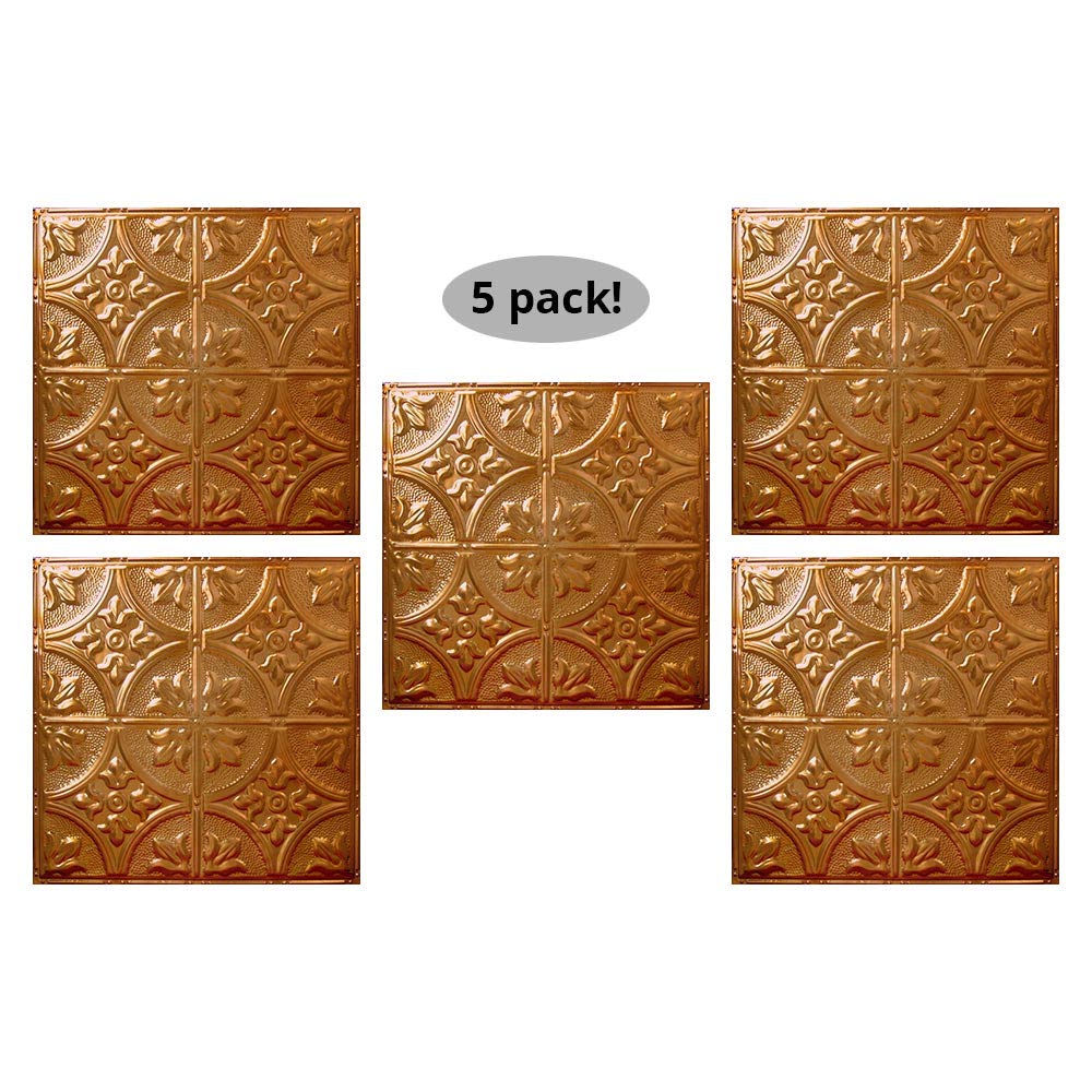 American Tin Ceilings [5 Pack Kit] 24 x 24 100% Tin Nail-Up Ceiling Tiles | Pattern #2 Rustic Copper Large Victorian Floral Arch