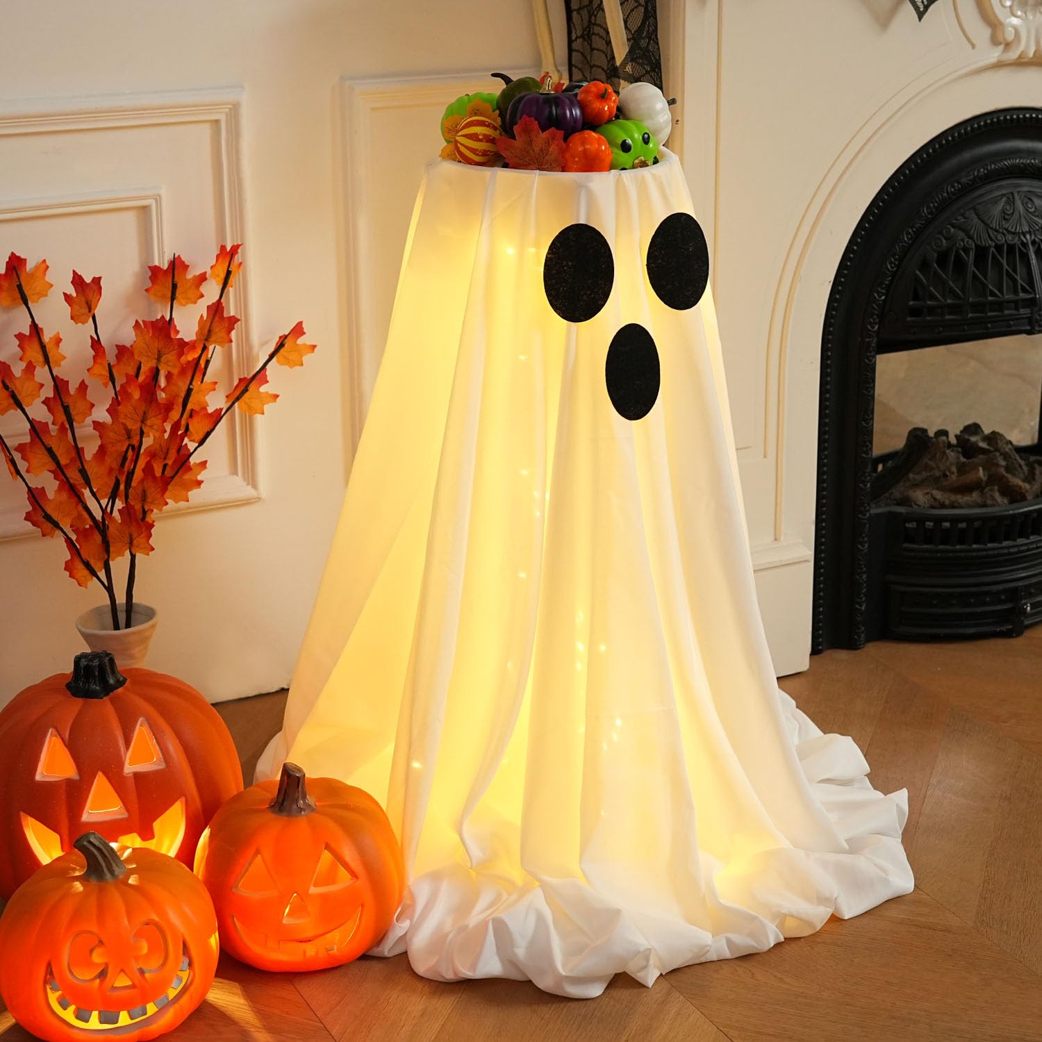 [Timer] Halloween Ghost Decorations Indoor - Lit Ghost Candy Bowl Decorations Trick or Treat Candy Holder, DIY Spooky Ghosts Cra