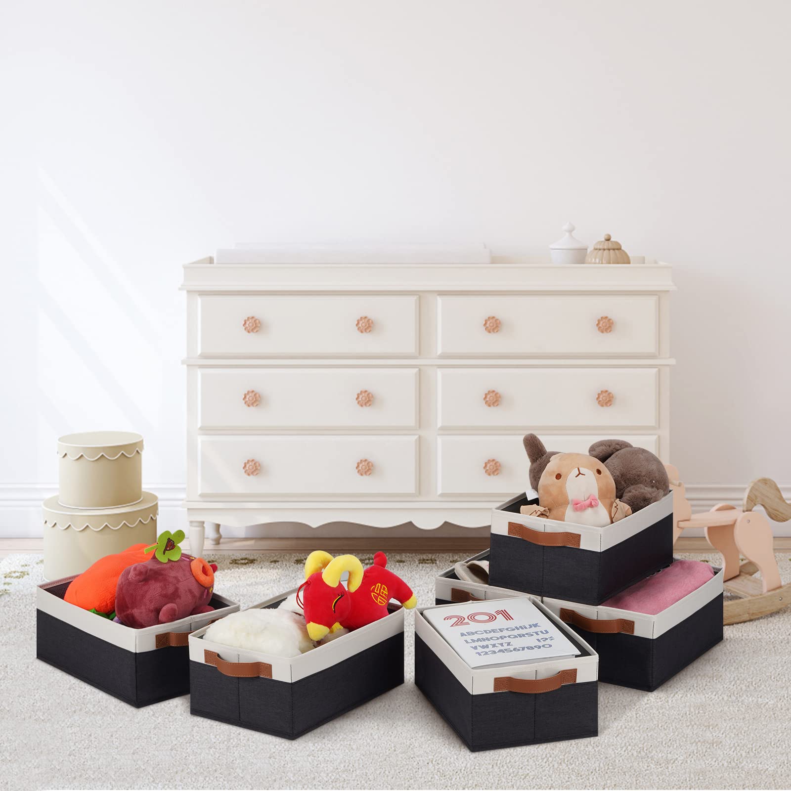 Ghvyennttes Storage Baskets For Organizing, Fabric Storage Bins With Leather H&Les, Foldable Rectangular Storage Baskets For She