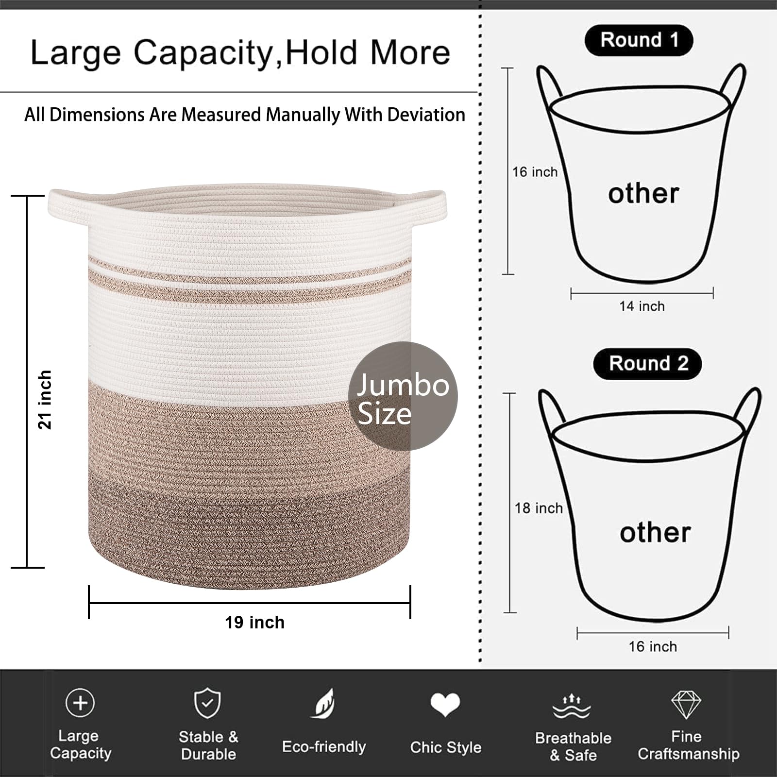 Oiahomy 100L Laundry Baskets-Laundry Hamper, Storage Basket With Handles, Decorative Basket For Living Room, Woven Storage Baske