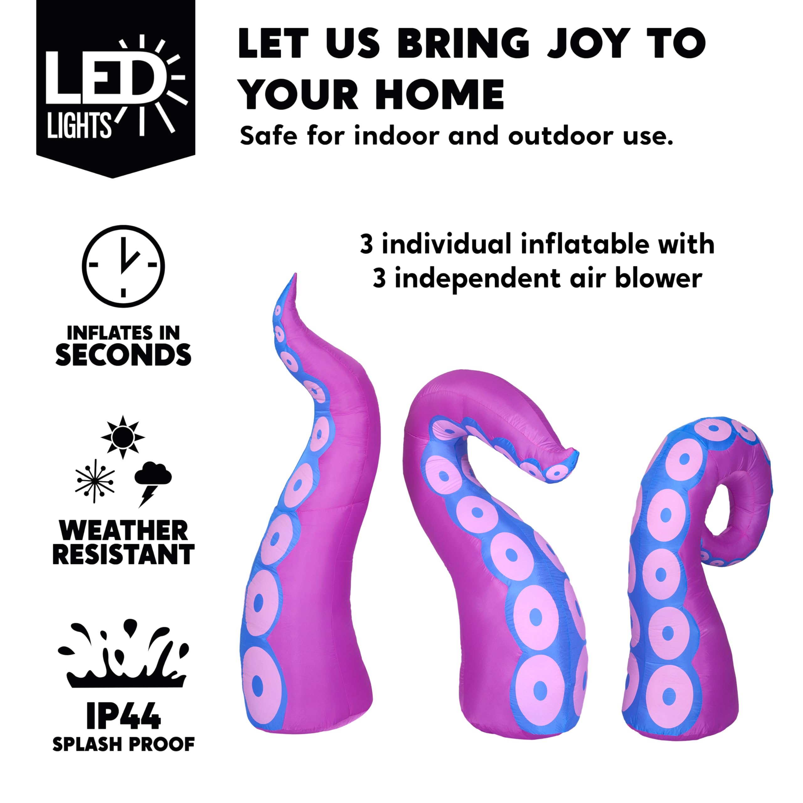 Joiedomi 3 Pcs Halloween Inflatables Octopus Tentacle Outdoor Window Decorations, Octopus Legs with Build-in LEDs, Halloween Fro