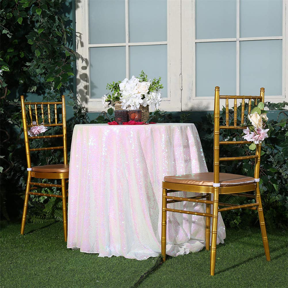 Eternal Beauty Iridescent 72'' Round Sequin Tablecloth- Sparkly Sequin Overlay For Wedding Party/Dessert Table/Christmas Decorat