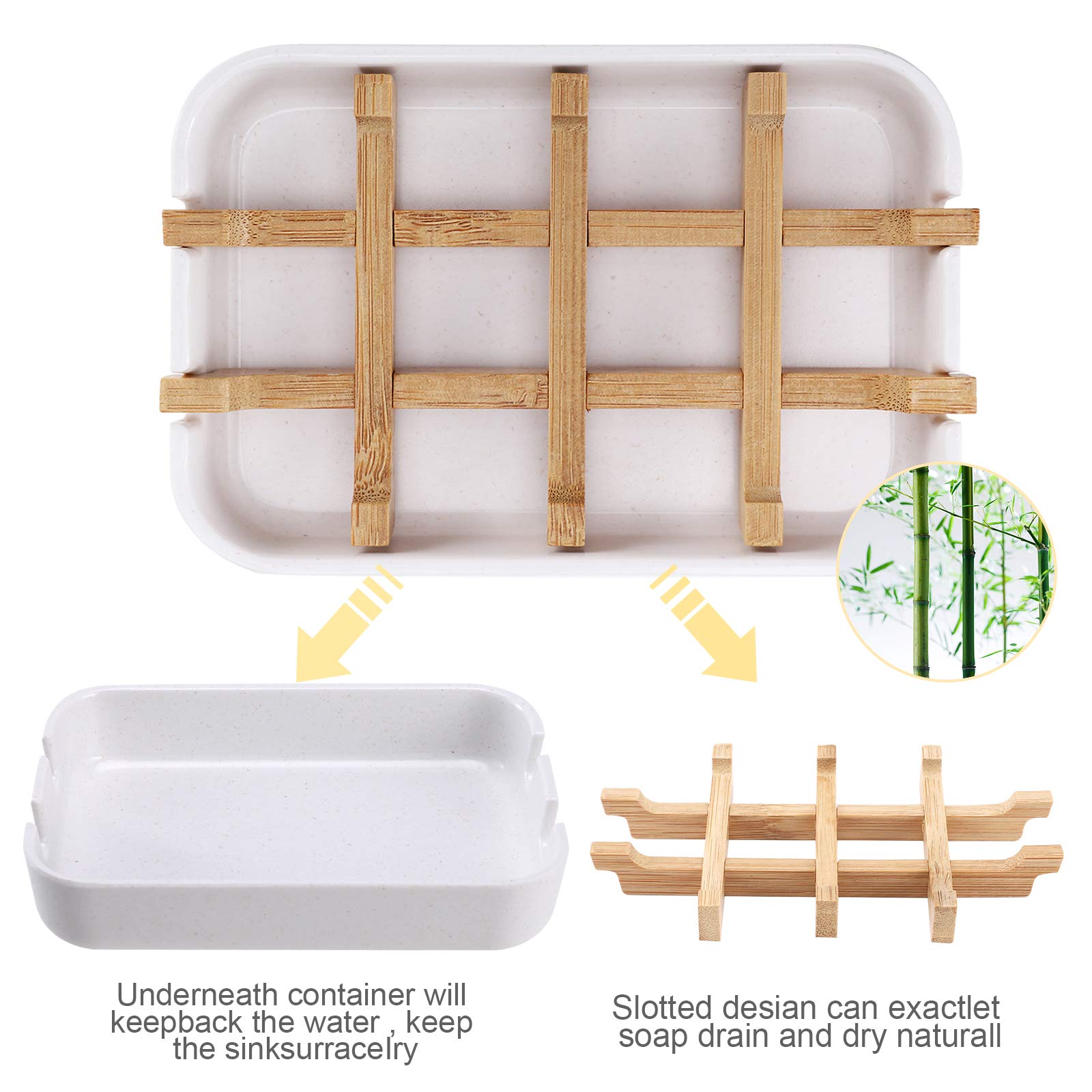 Fufengz Bamboo Wooden Soap Dishes For Bathroom Bar Soap Holder Shower Soap Holder Sink Deck Bathtub Shower Tray (Two Pieces Whit
