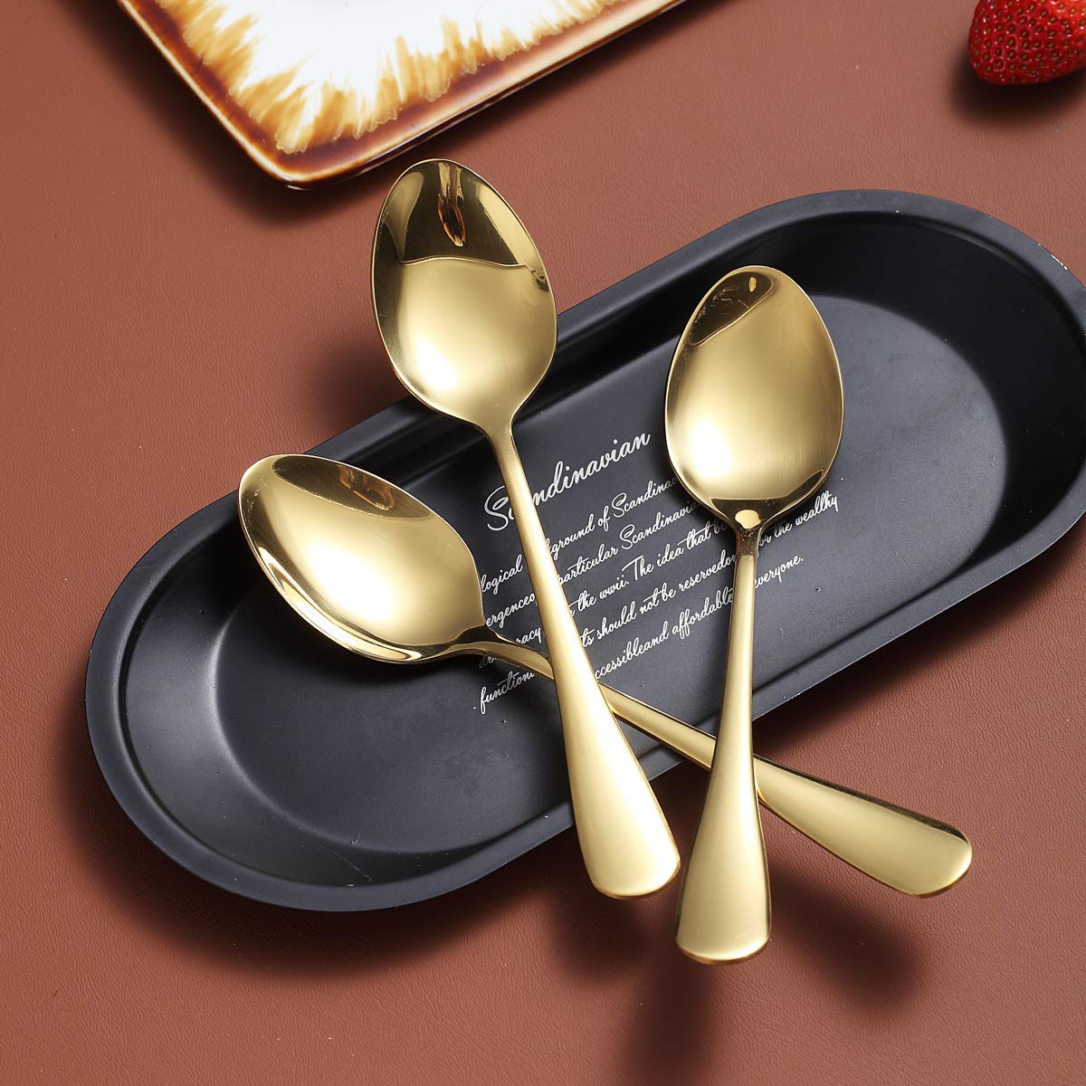 Gold Teaspoons 6.5'' Set Of 4, Berglander Stainless Steel Titanium Plating Shiny Golden Tea Spoons Silverware, Tea Spoon Small D