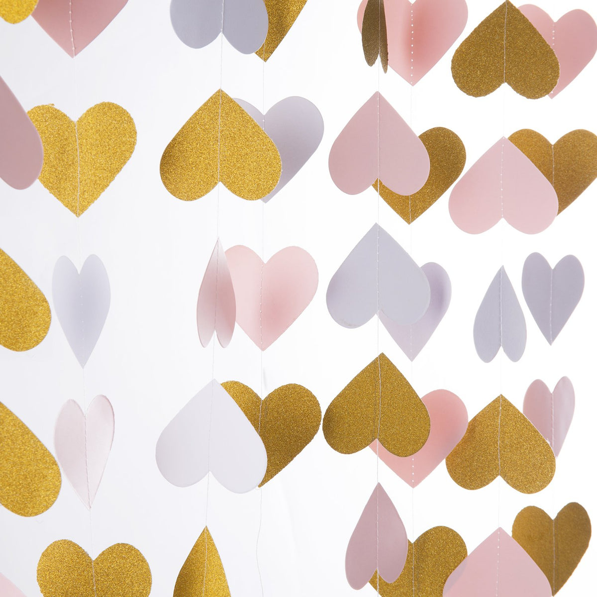 Mowo Heart Paper Garland Circle Chain Hanging Decor 10Ft (Glitter Gold,Pink,White, 2Pc)