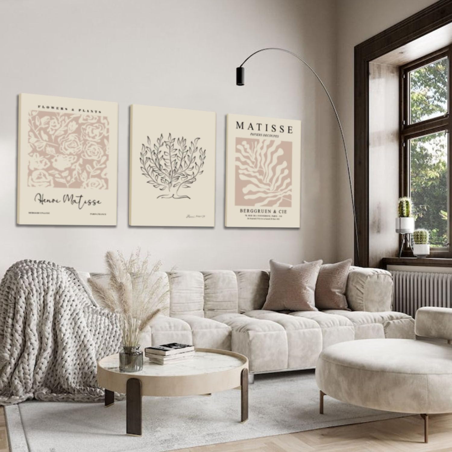 Akwish Matisse Aesthetic Canvas Wall Art Set Of 3, Abstract Henri Matisse Beige Neutral Wall Home Decor Boho Flower Abstract Pos