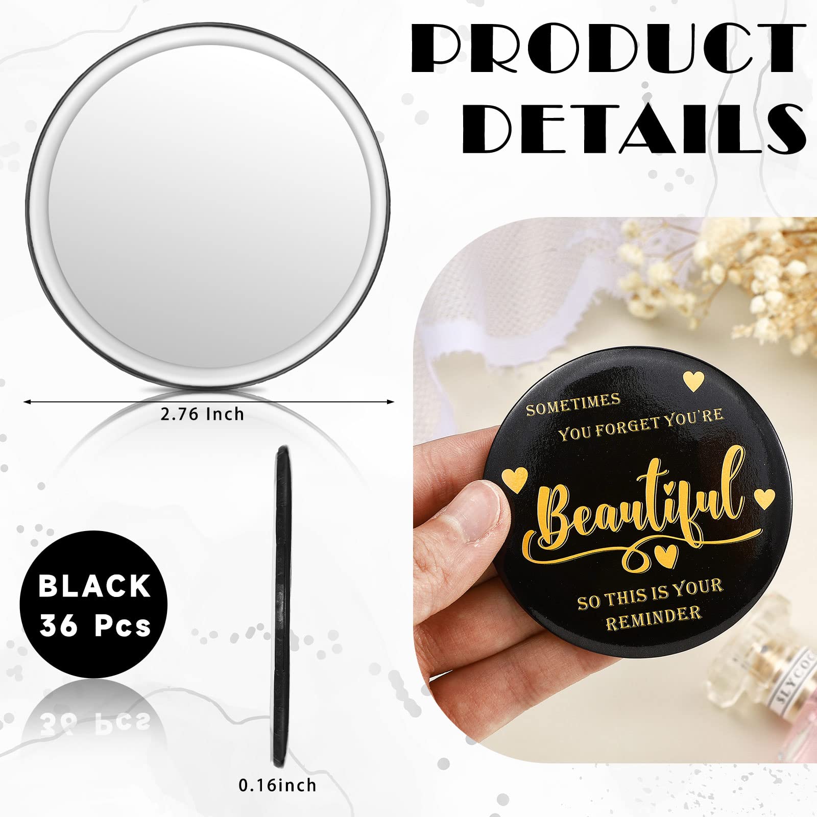 Gulfmew 2.76 Inch 36 Pcs Inspirational Compact Mirror Bulk Employee Round Makeup Glass Mirror Personal Purse Pocket Mini Mirror