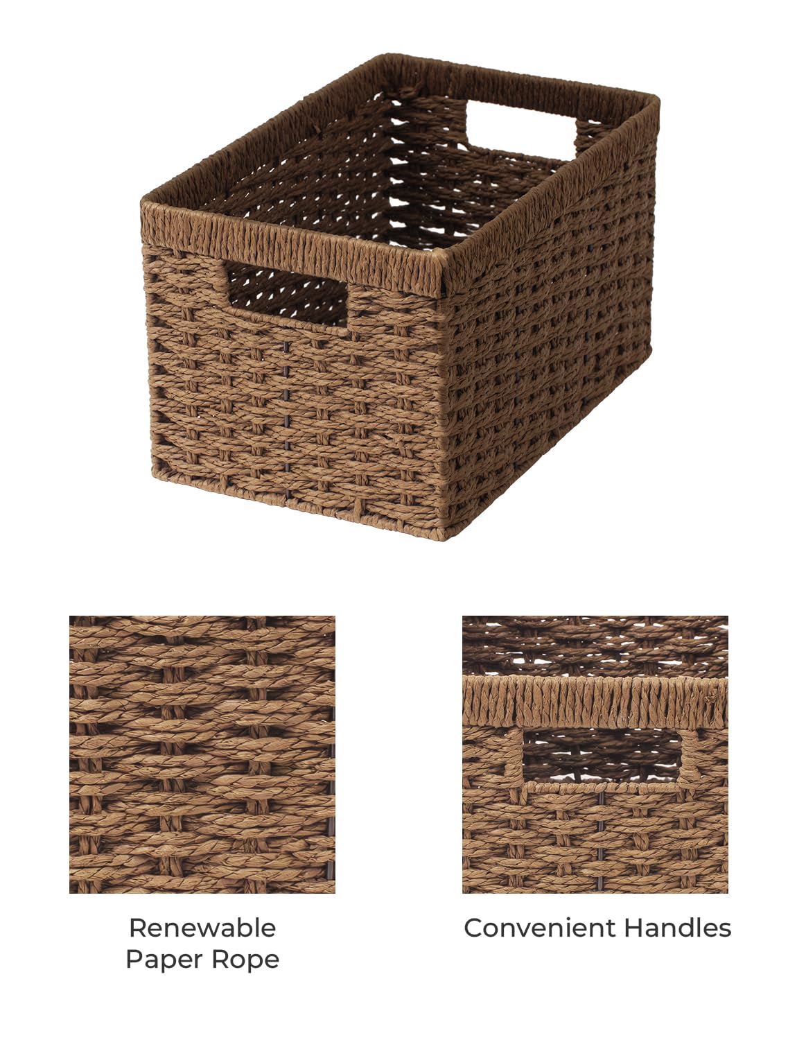 Storageworks Round Paper Rope Storage Baskets, Rectangular Wicker Baskets With Built-In Handles, Medium, 2-Pack