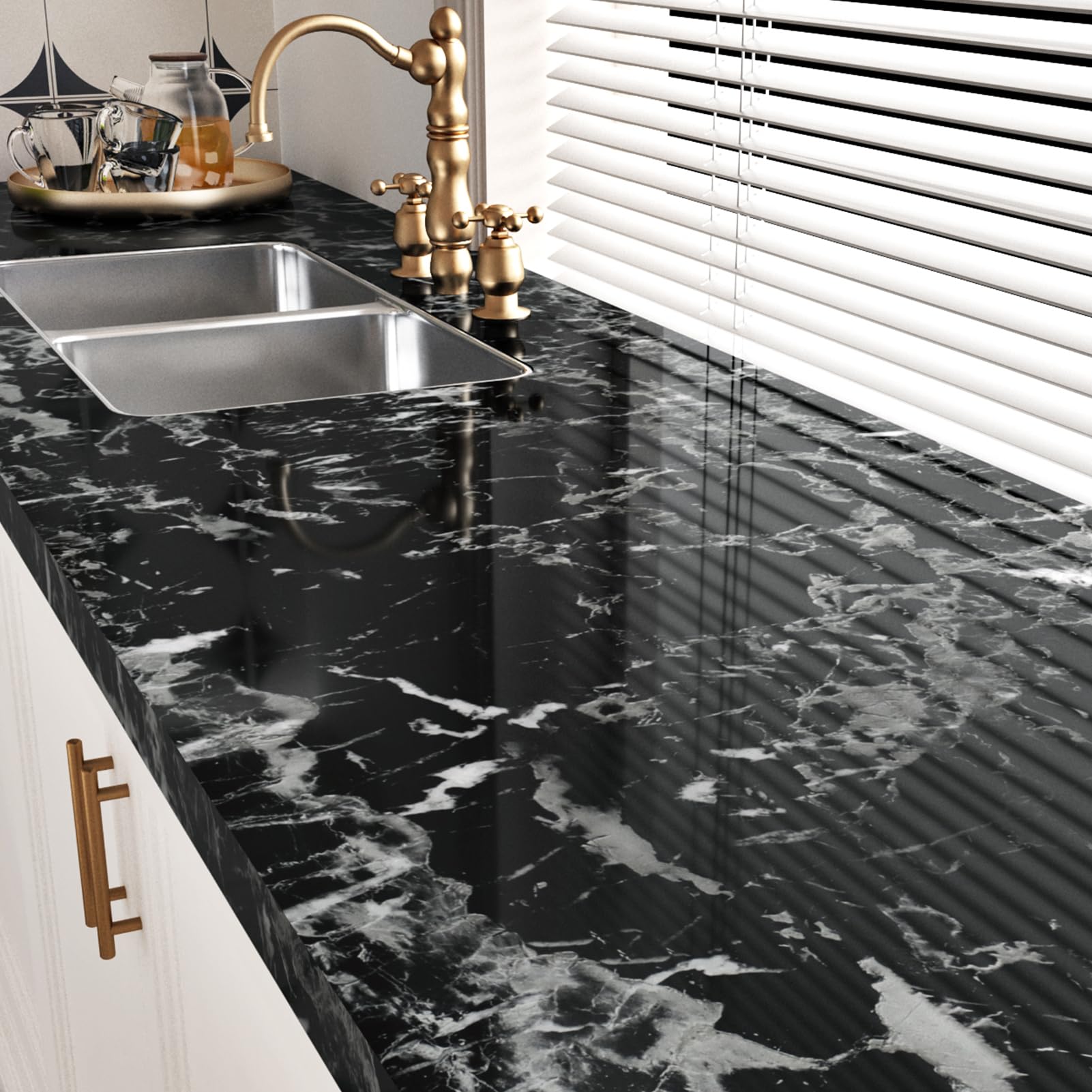 Black Marble Contact Paper for Countertops Peel and Stick Wallpaper Self Adhesive Contact Paper for Cabinets Marble Countertop V