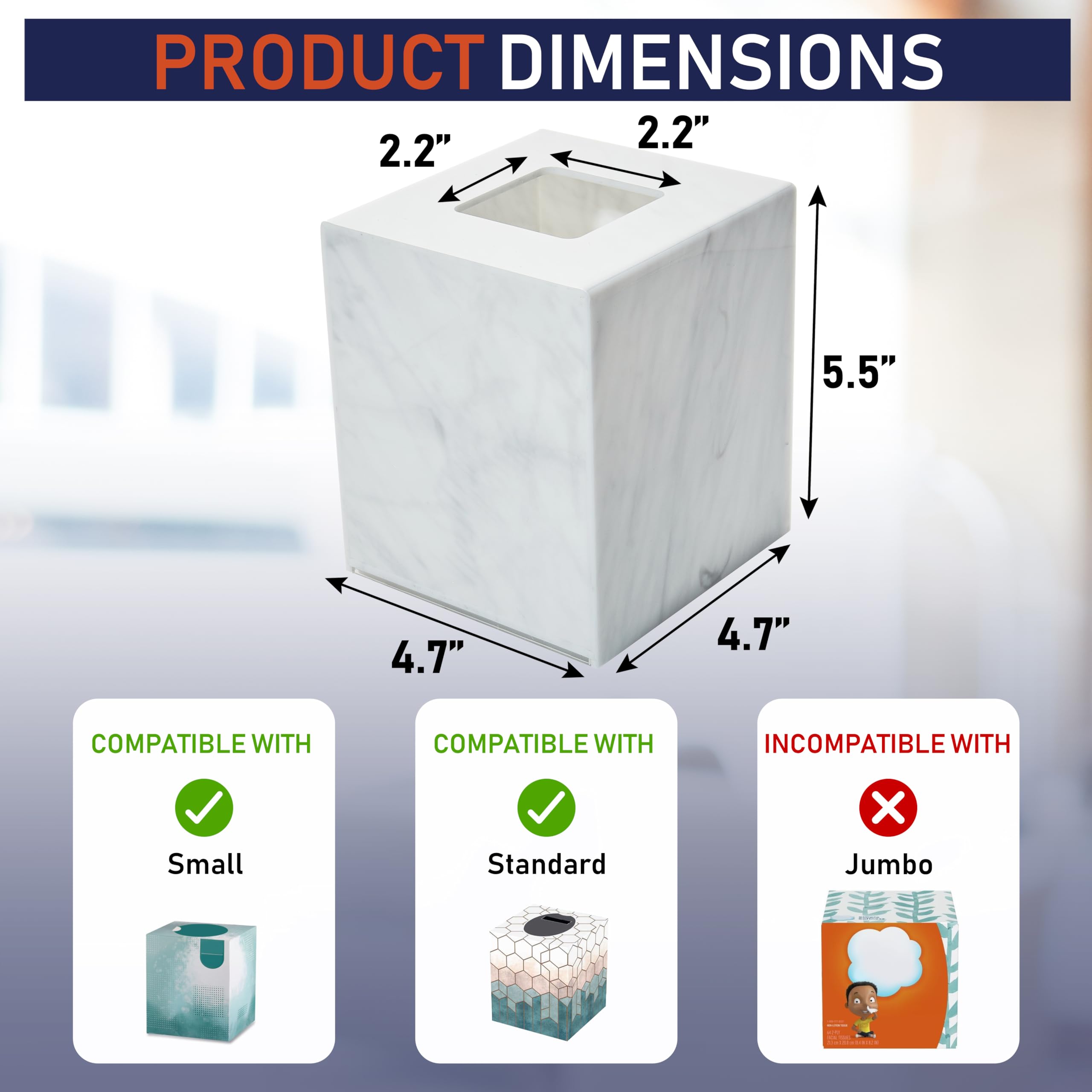 Acrylic Tissue Box Holder  Square Tissue Box Dispenser for Facial Tissue  Napkins  Dryer Sheets. Perfect for Bathroom  Desks  Countertop  Vanity  Bedroom Dressers  Night Stands (Square  Marble)