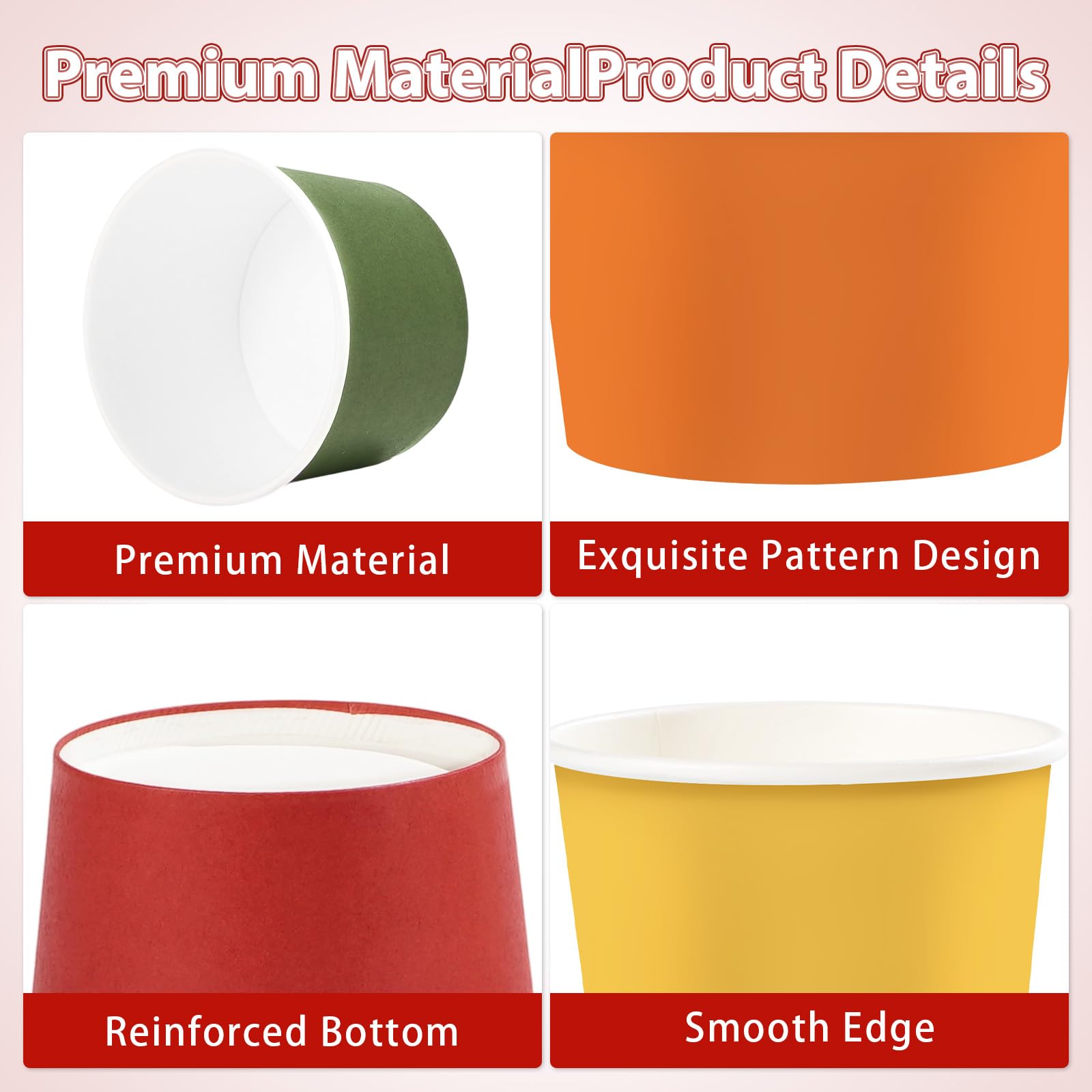 Grencian 120Pcs Fall Paper Bowls 12 oz Disposable Thanksgiving Ice Cream Bowls Fall Cups Soup Bowls Red Orange Yellow Green Snac