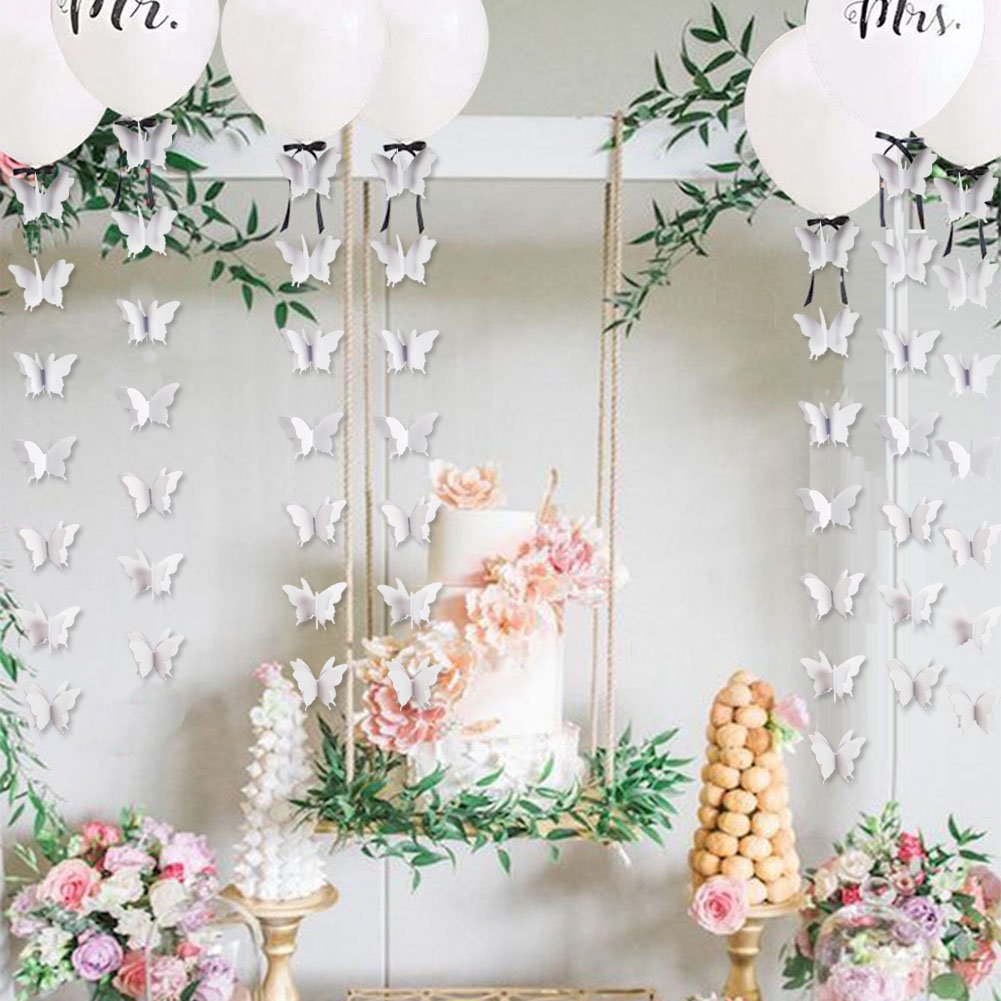 Zilue Butterfly Banner Decorative Paper Garland For Wedding Baby Shower Birthday Theme Decor 110 Inches Long Pack Of 2 Pieces Wh