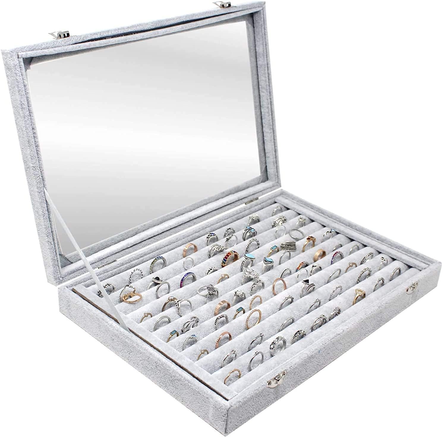 Bucketlist WomenS Velvet Glass Ring Earrings Jewelry Box  Display Storage Showcase Holder Organizer (100 Slot Ring Jewellery B