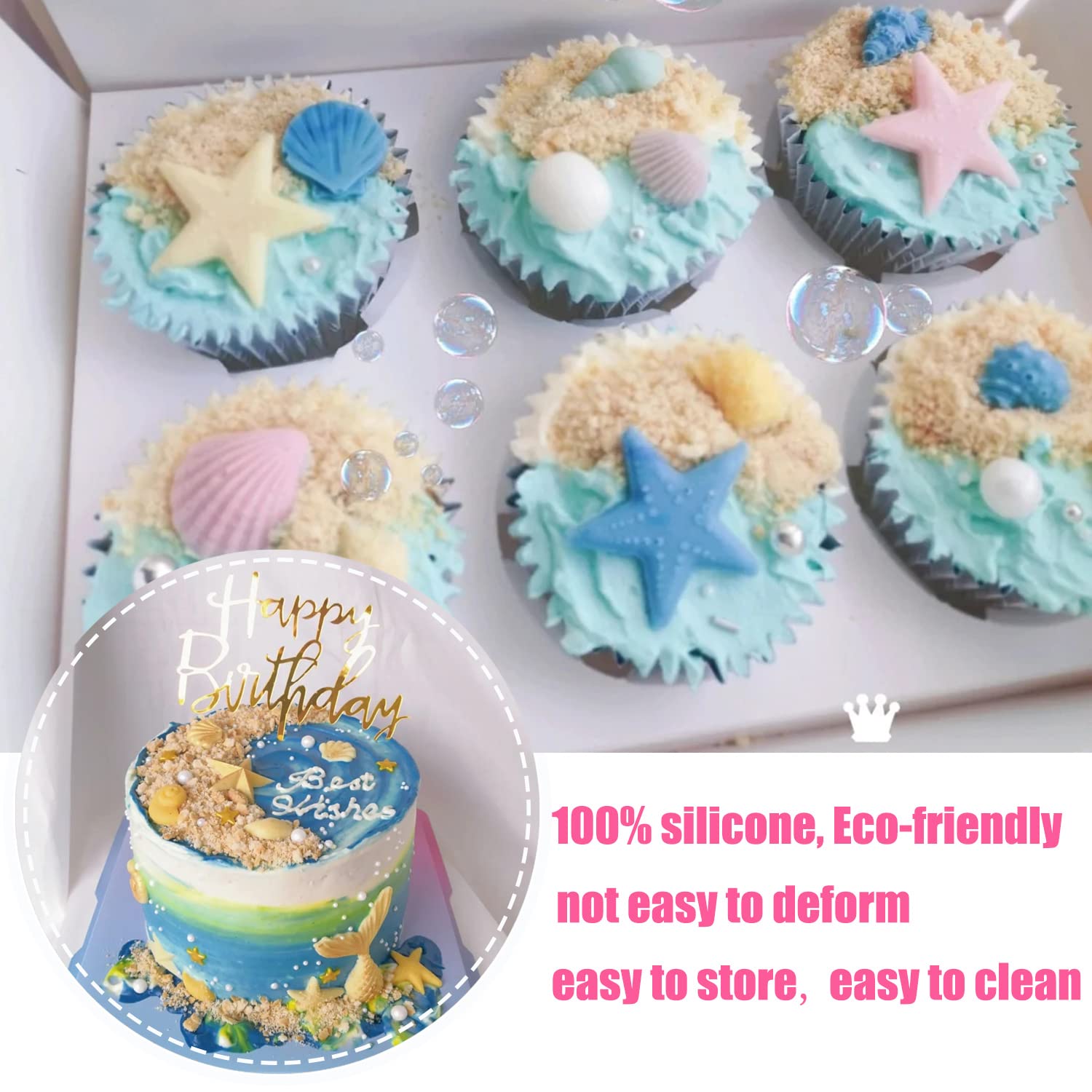 Mujiang Seashell Silicone Molds Conch Starfish Fondant Mold Sea Urchin Candy Mold For Cake Decorating Cupcake Topper Chocolate S