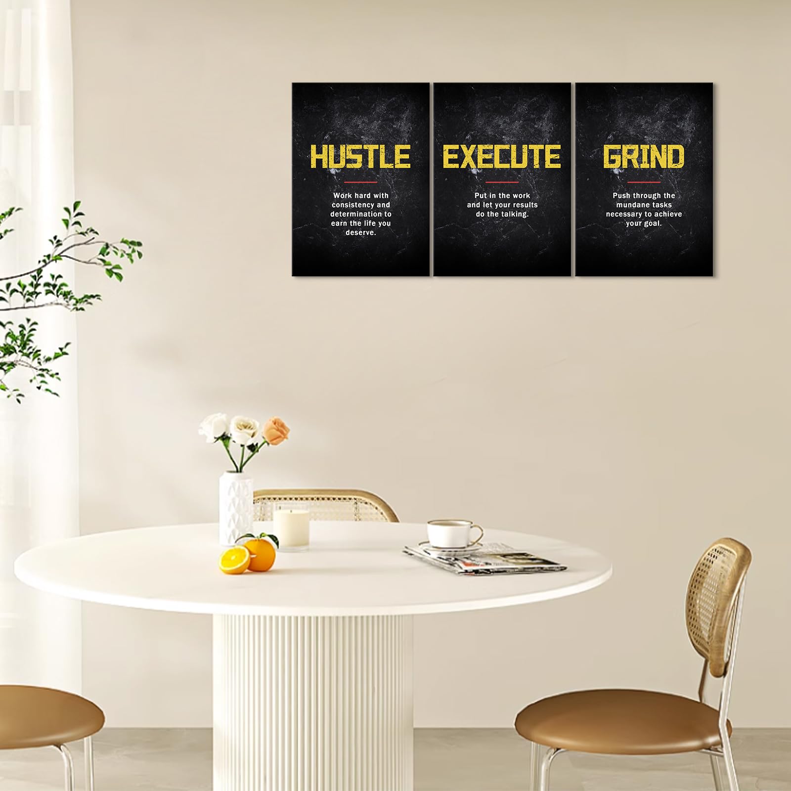 Kawahone Motivational Wall Art, Grind Hustle Execute Inspirational Wall Art, Inspiring Framed Prints Inspirational Quotes For Wa
